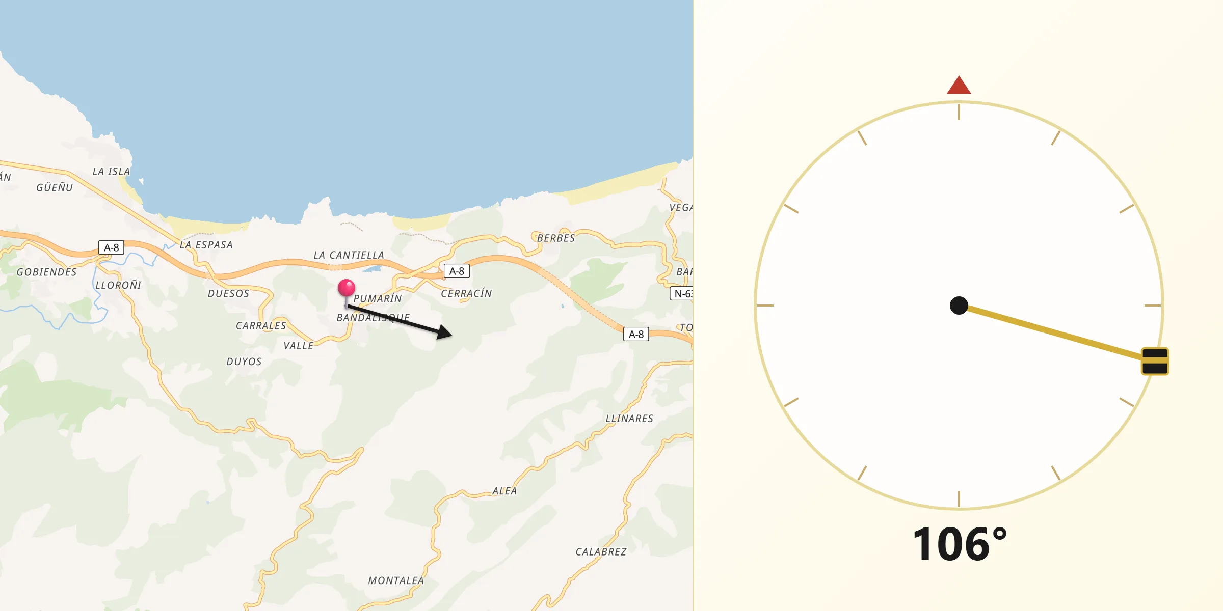 Dirección de la Qibla desde Caravia