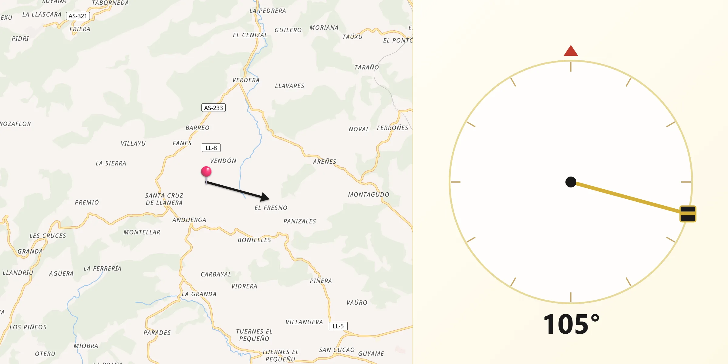 Dirección de la Qibla desde Llanera