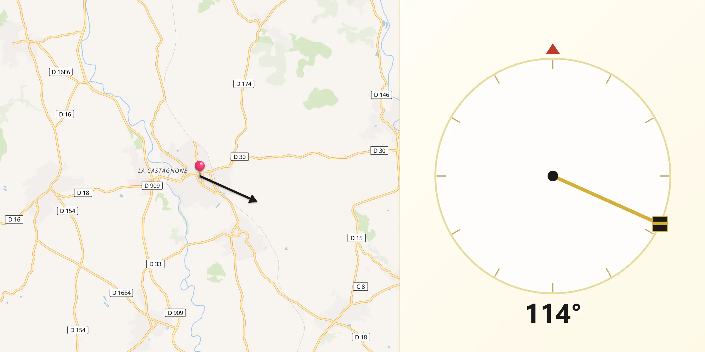 Direction vers la Qibla depuis Magalas