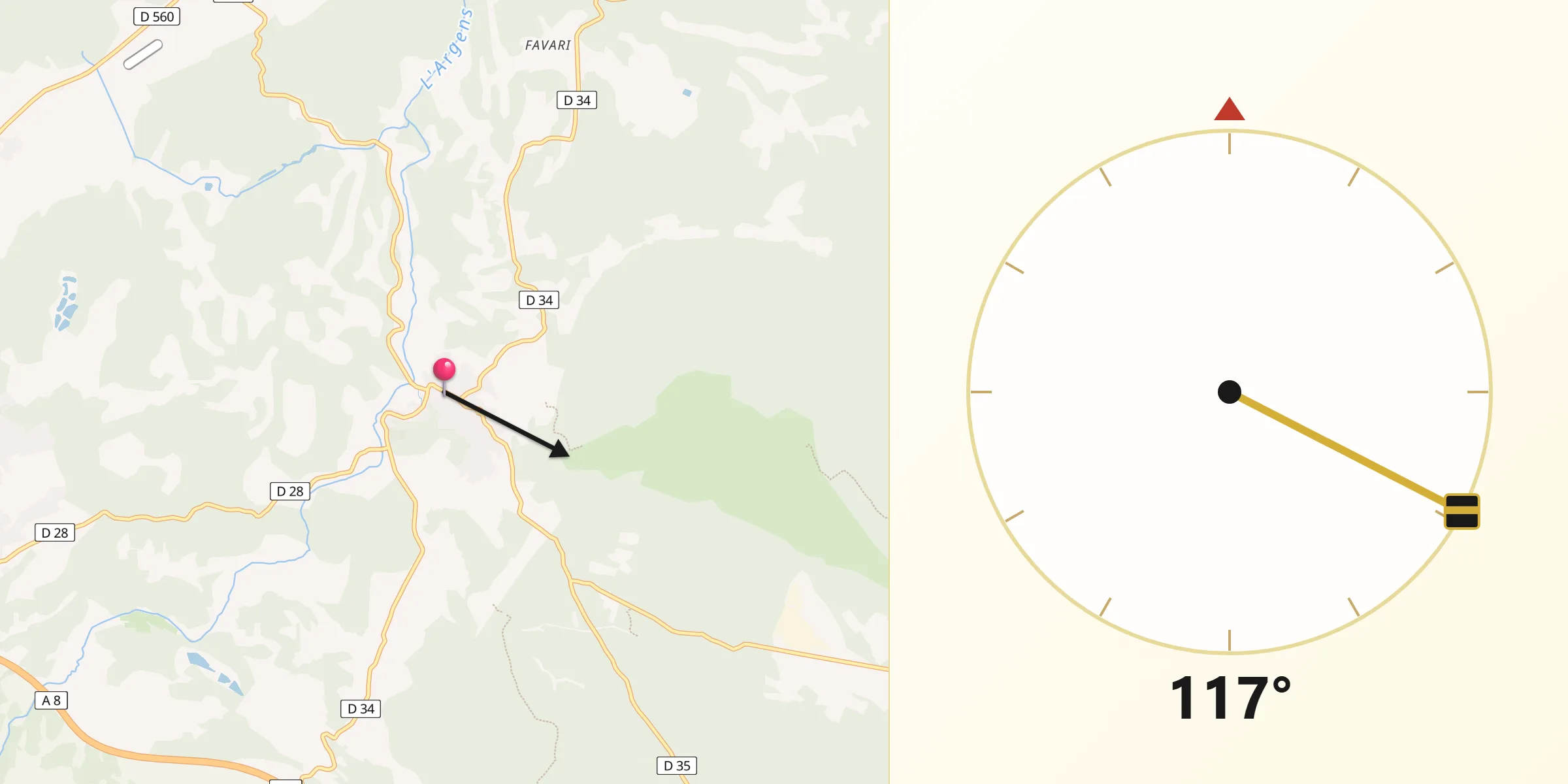 Direction vers la Qibla depuis Bras