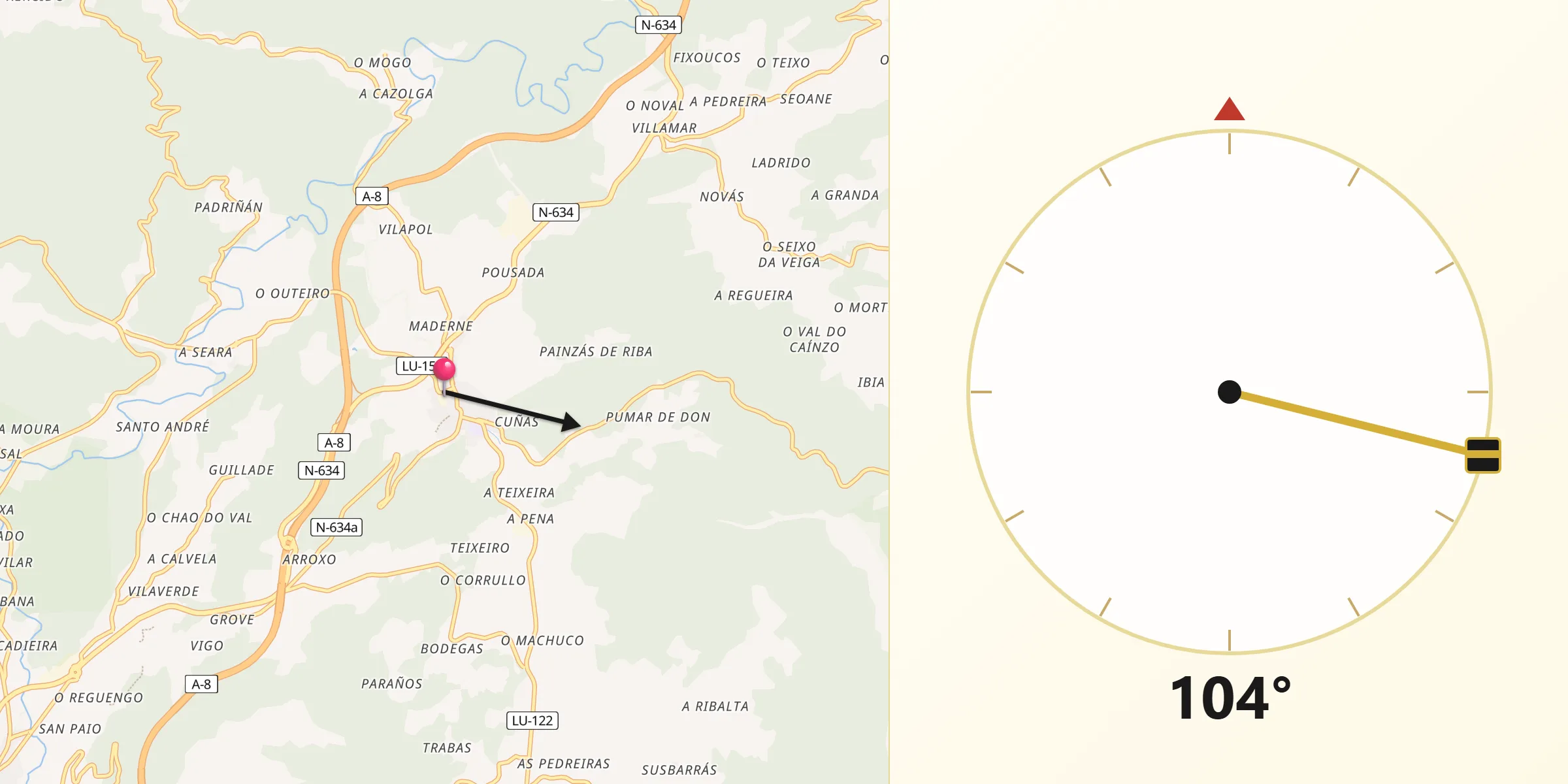 Dirección de la Qibla desde Lourenzá