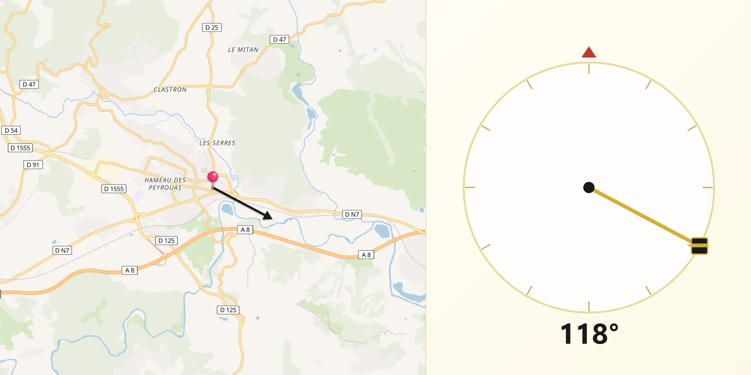 Direction vers la Qibla depuis Le Muy