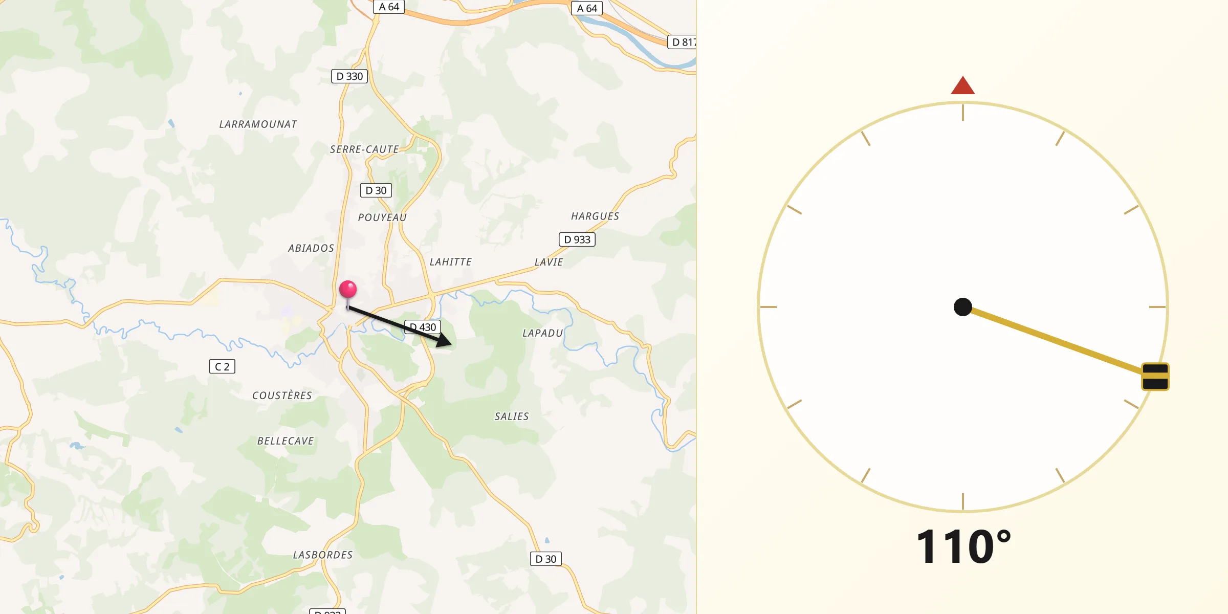 Direction vers la Qibla depuis Salies-de-Béarn
