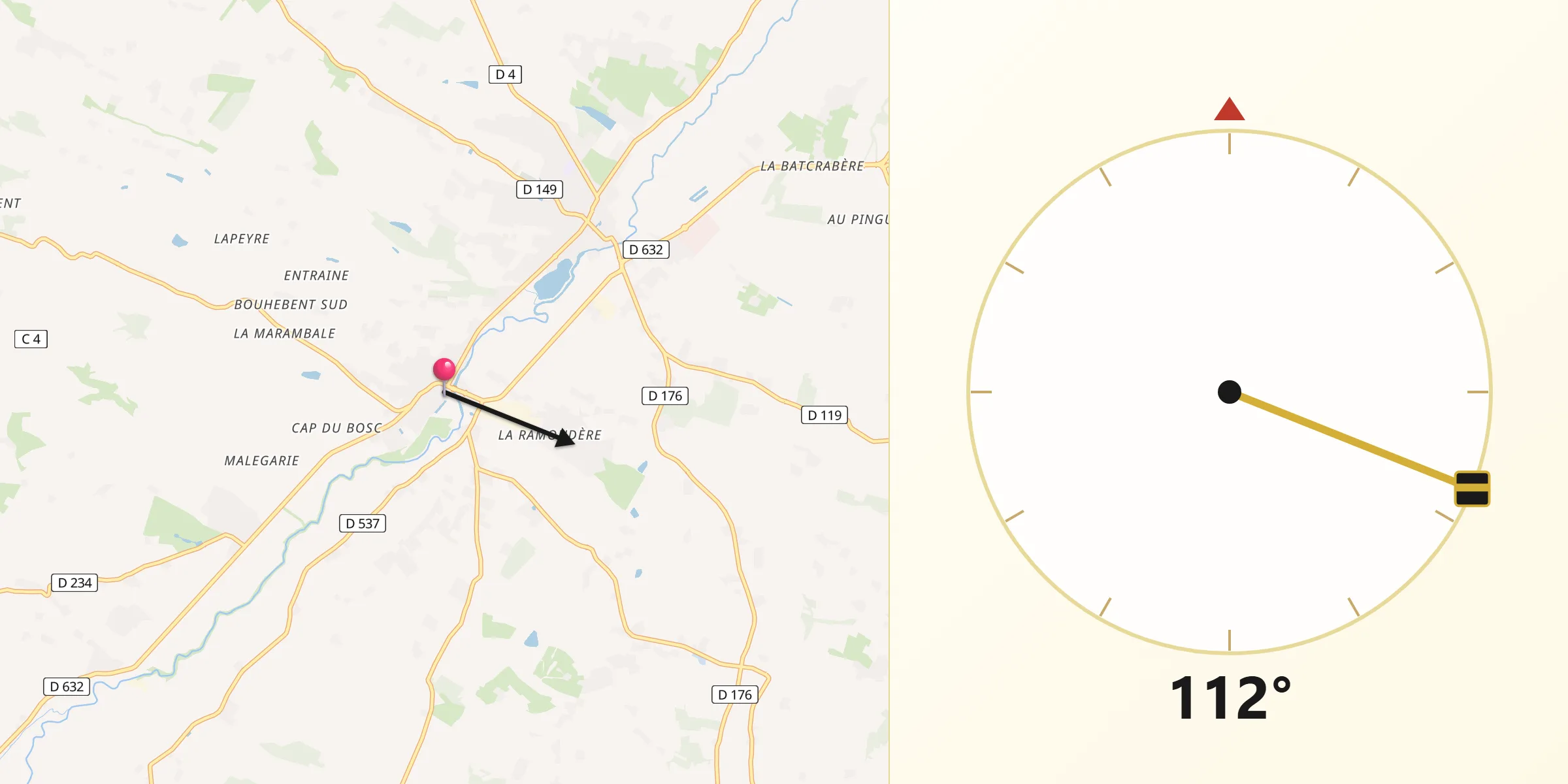 Direction vers la Qibla depuis Lombez
