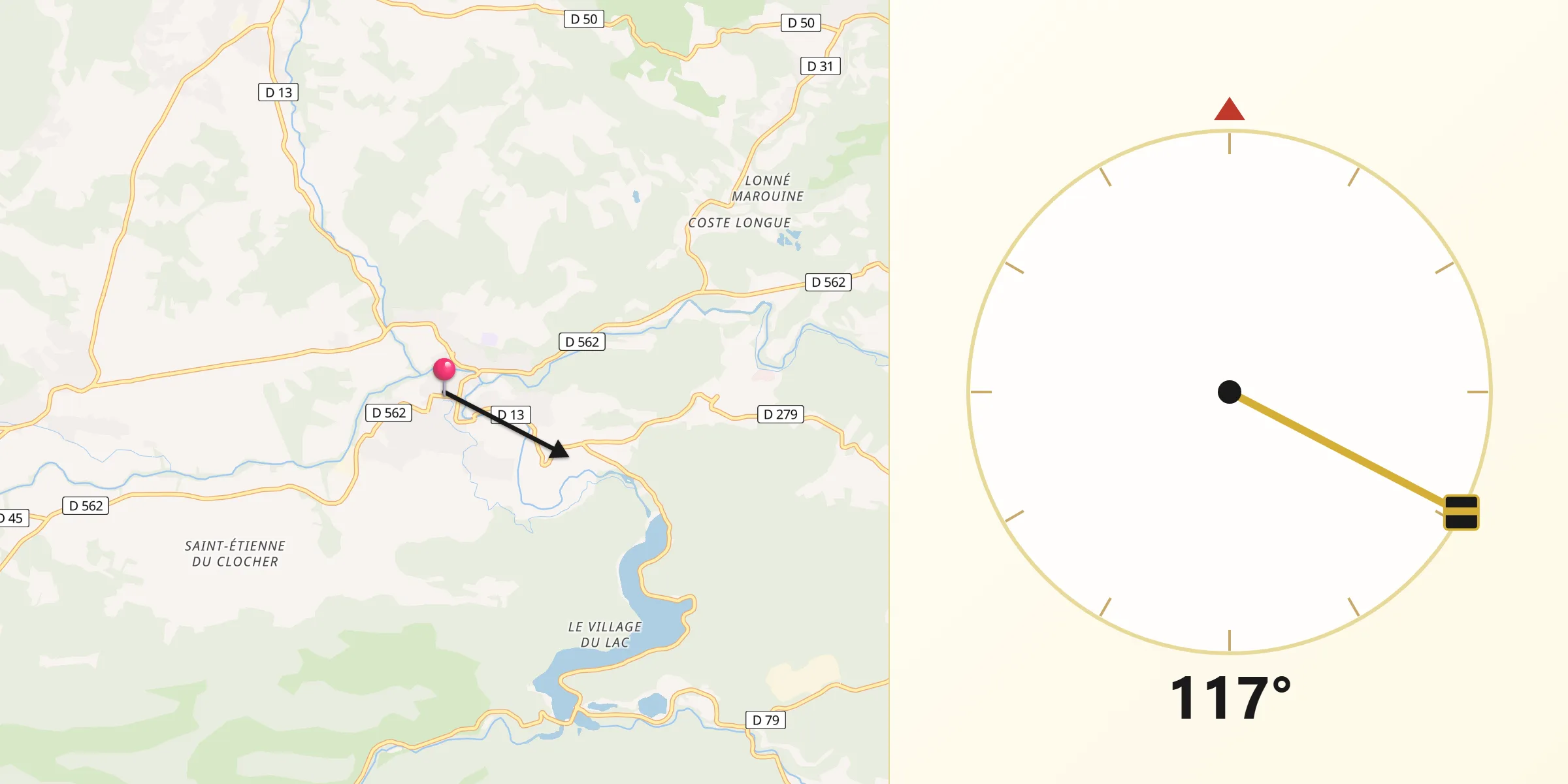 Direction vers la Qibla depuis Carcès