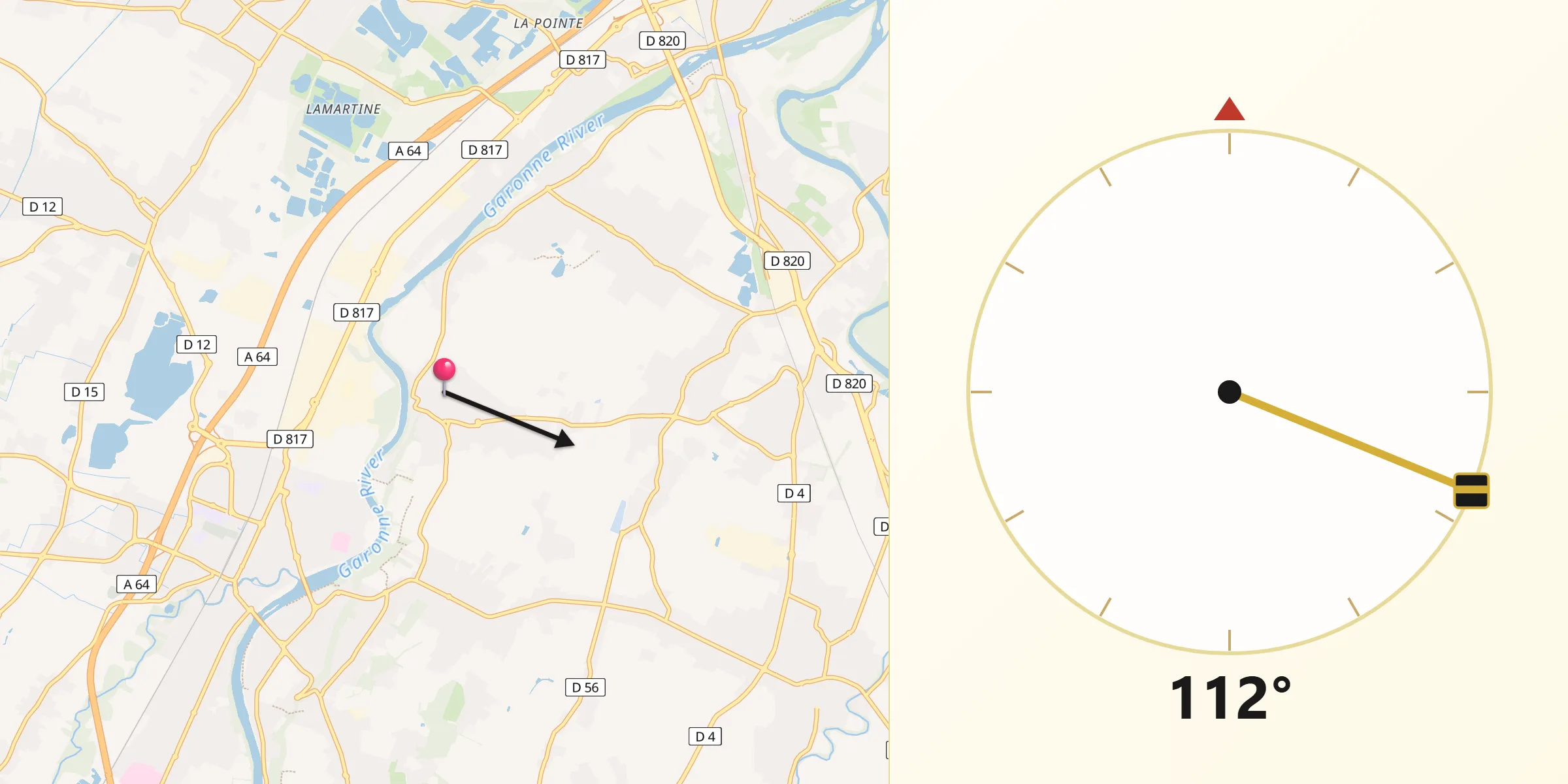 Direction vers la Qibla depuis Saubens