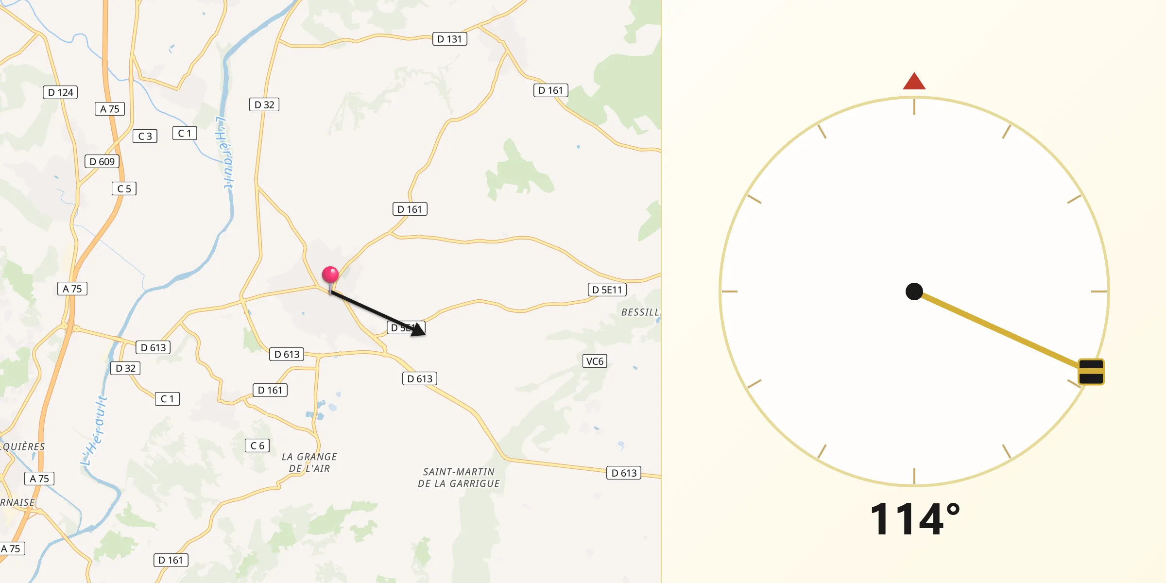 Direction vers la Qibla depuis Montagnac