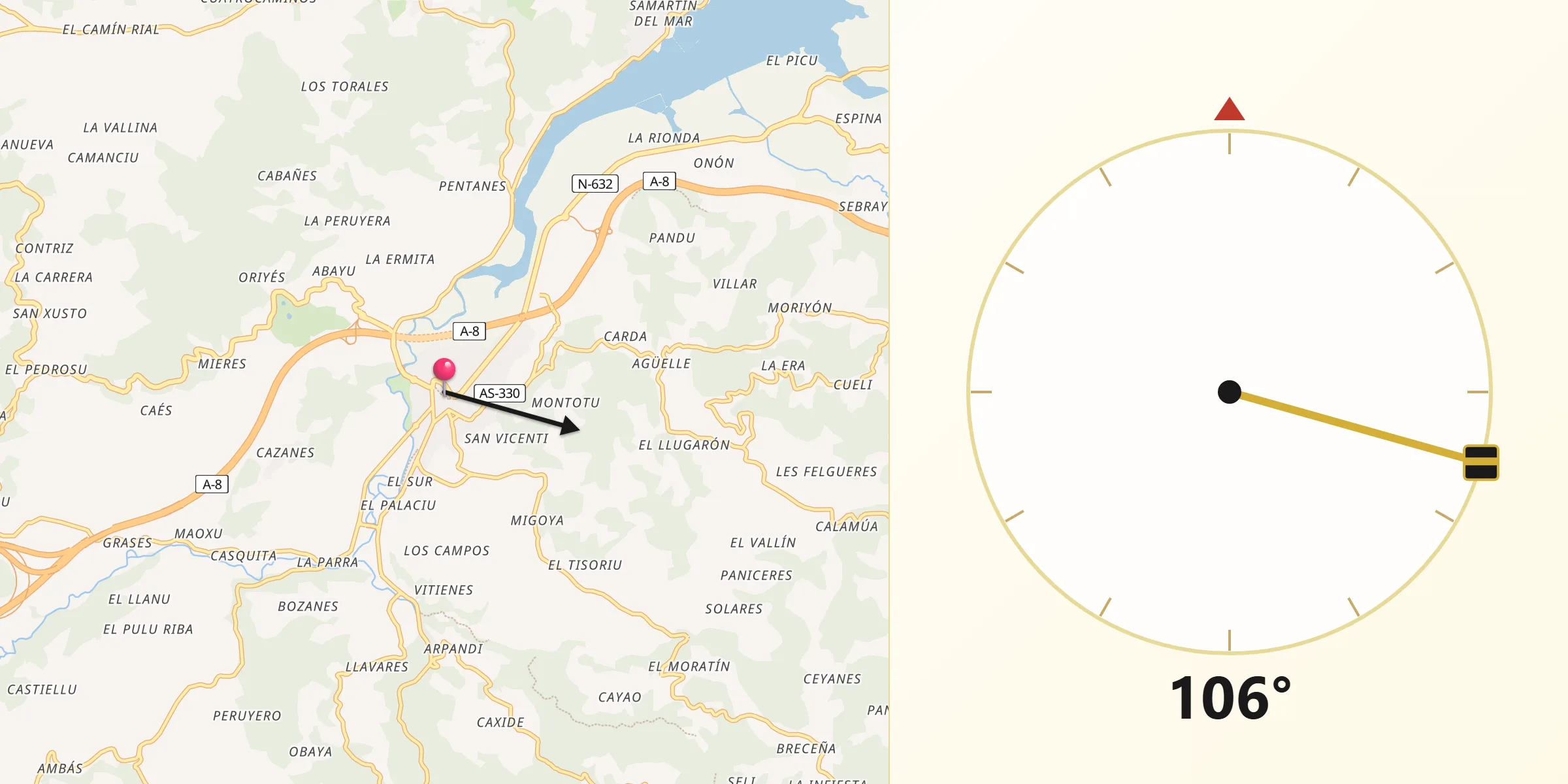 Dirección de la Qibla desde Villaviciosa