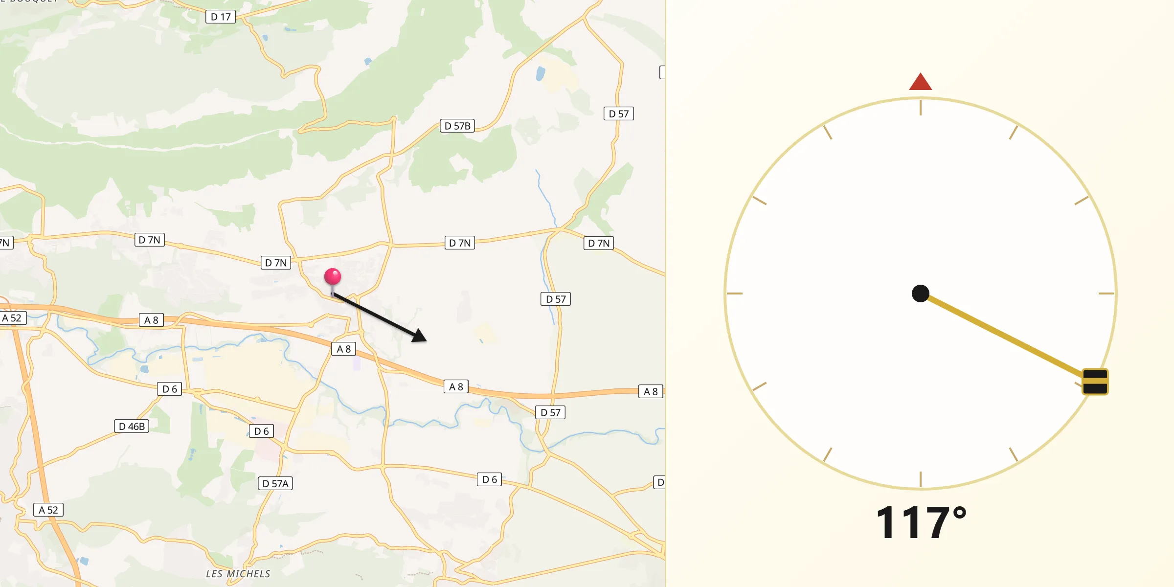 Direction vers la Qibla depuis Rousset