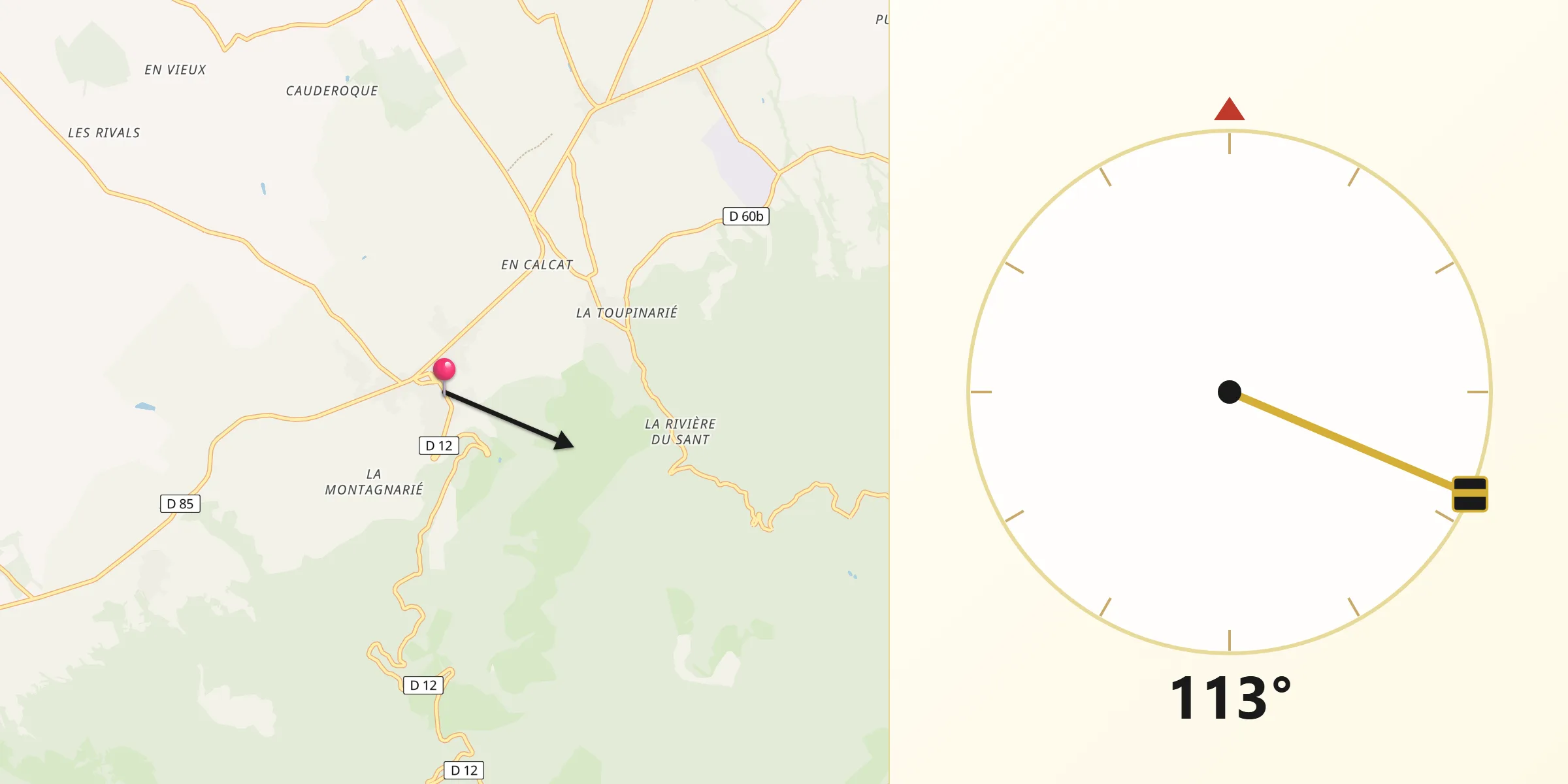 Direction vers la Qibla depuis Dourgne