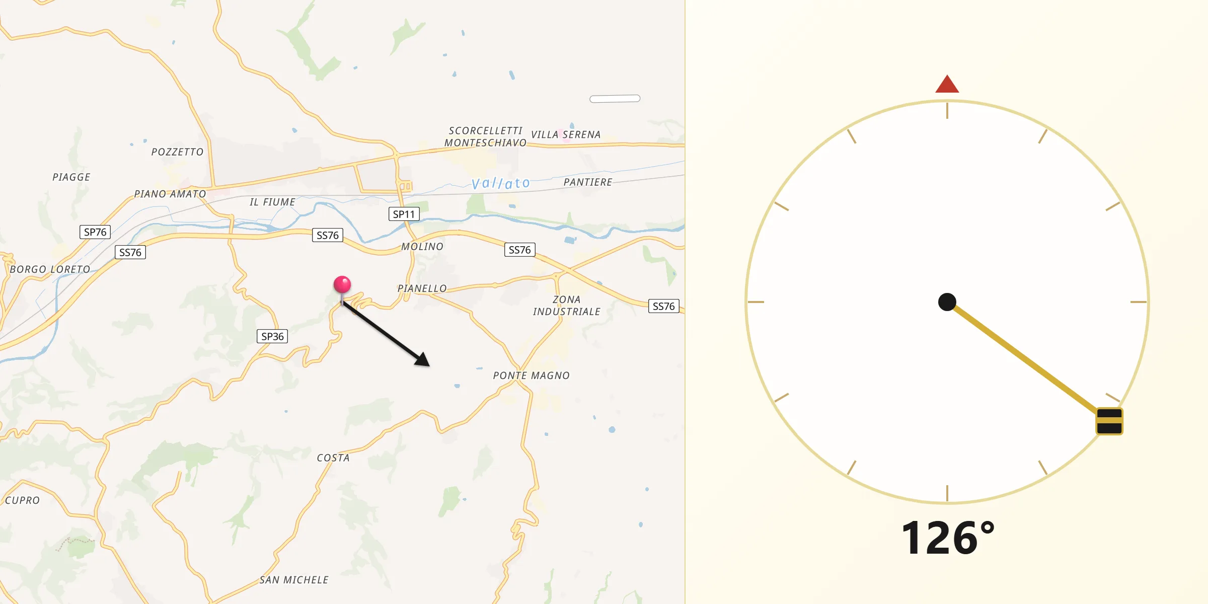 Direzione della Qibla da Castelbellino