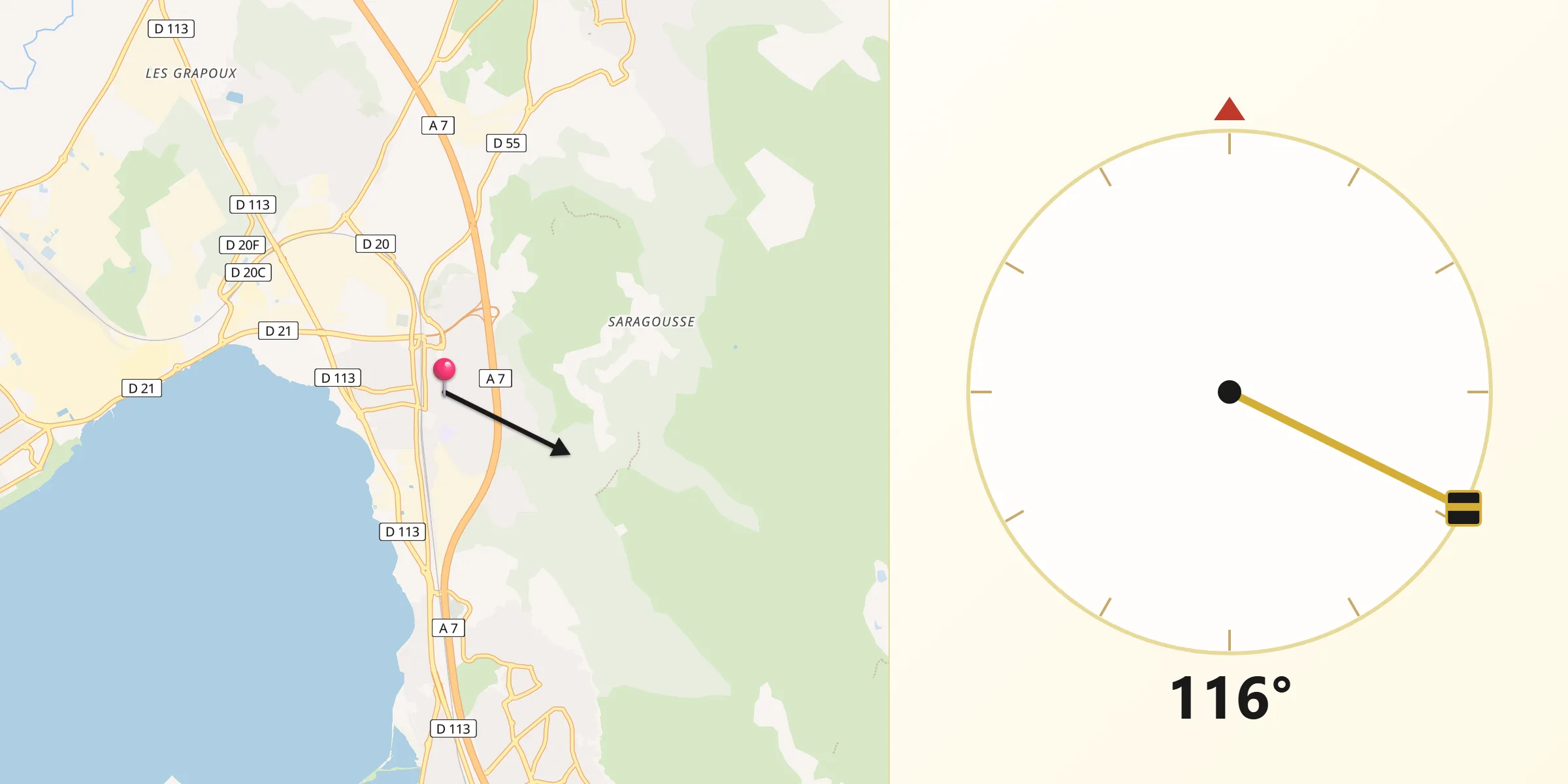 Direction vers la Qibla depuis Rognac