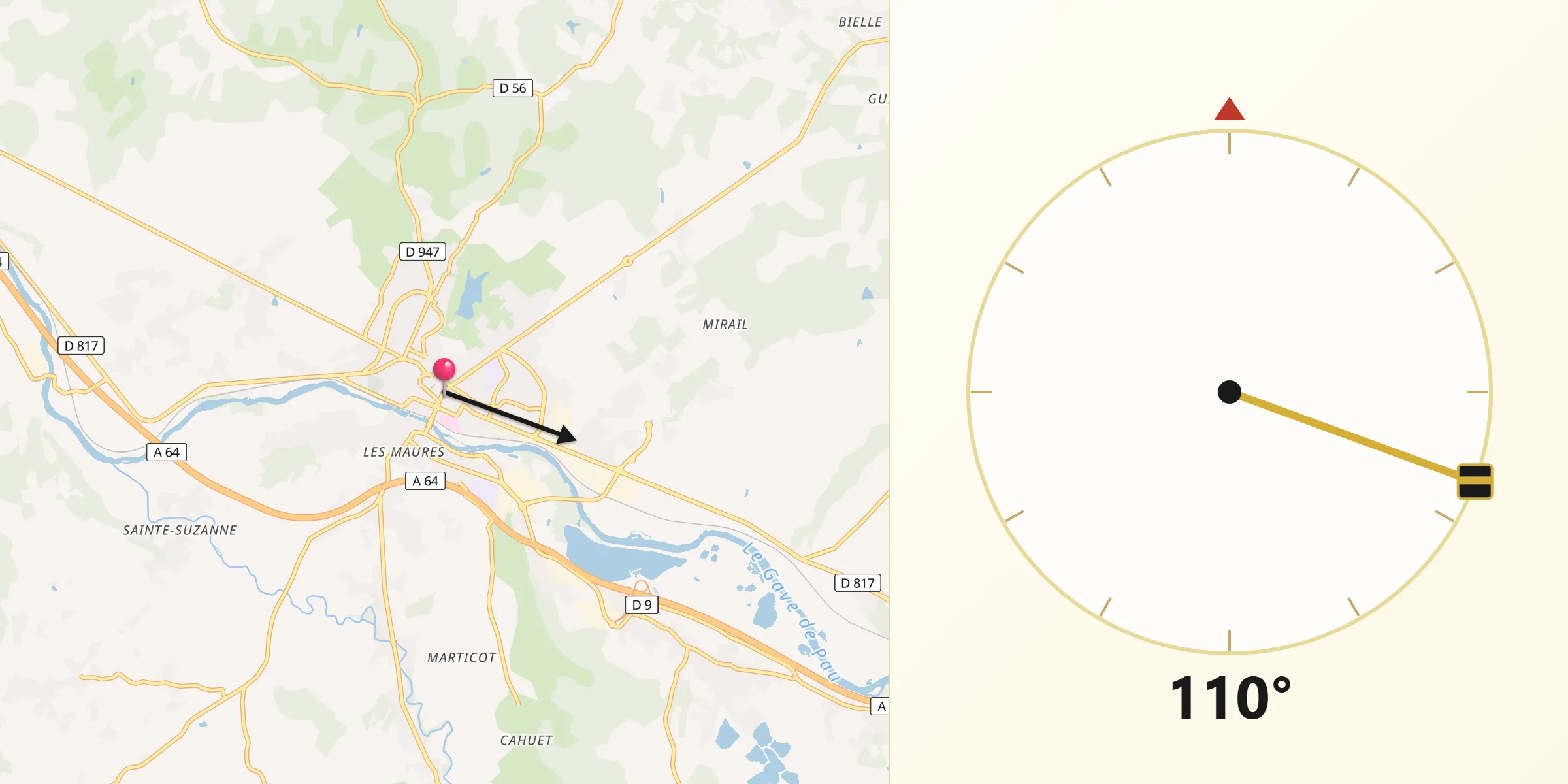 Direction vers la Qibla depuis Orthez