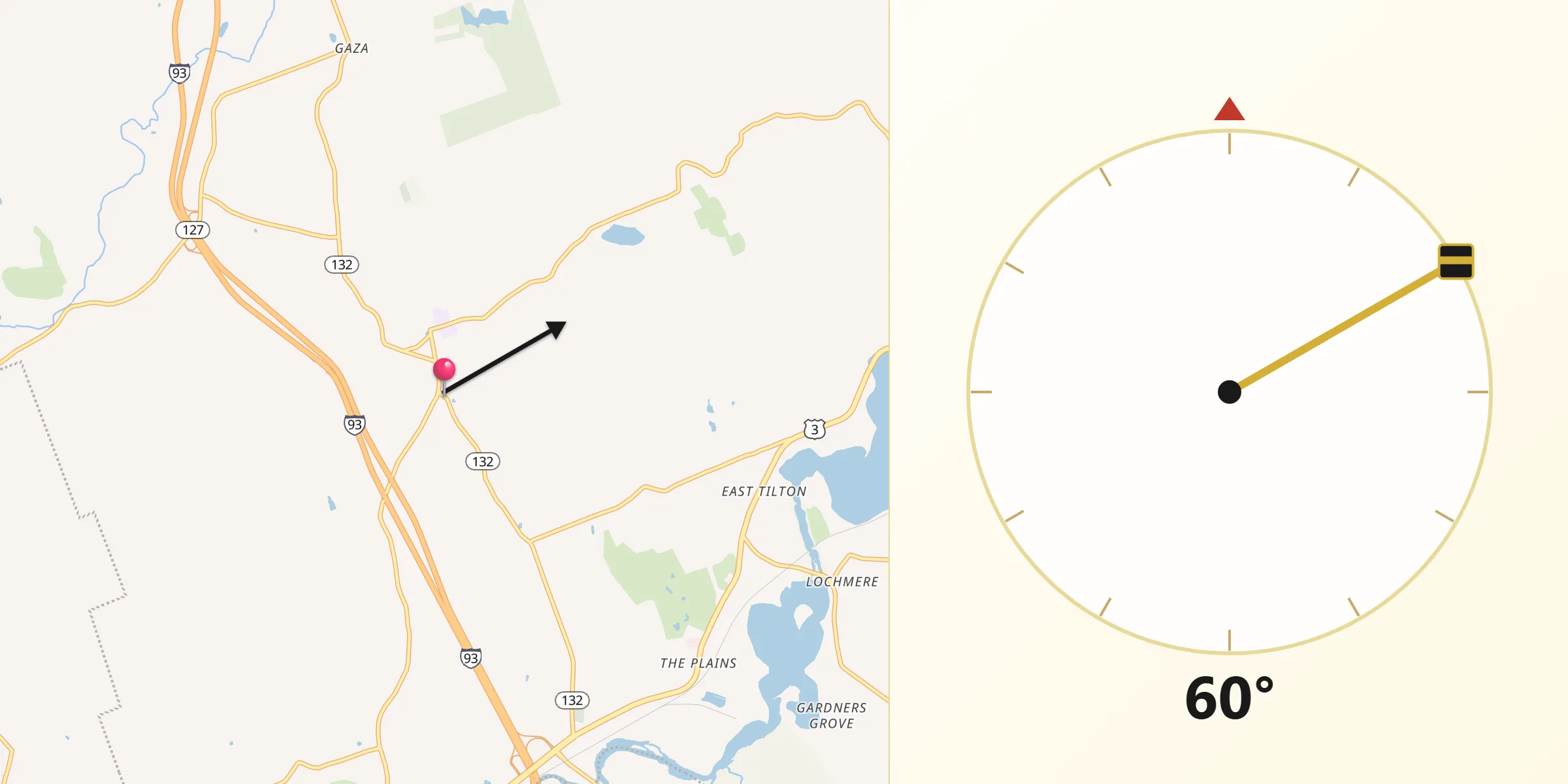 Qibla Direction from Sanbornton