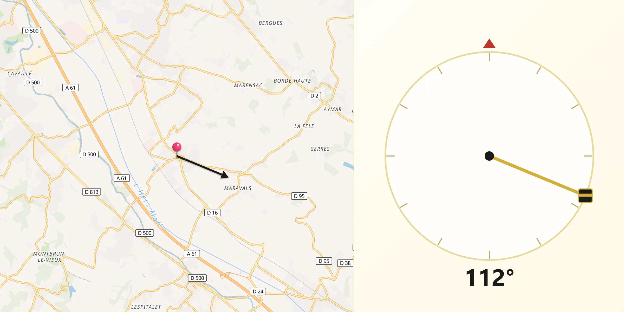 Direction vers la Qibla depuis Montlaur