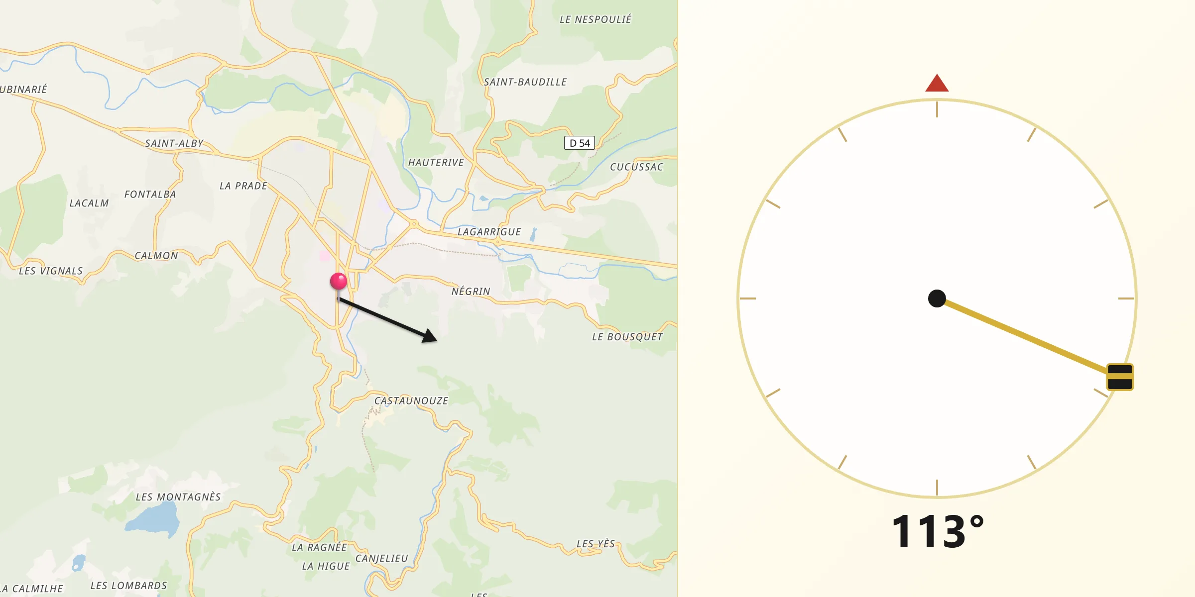 Direction vers la Qibla depuis Mazamet