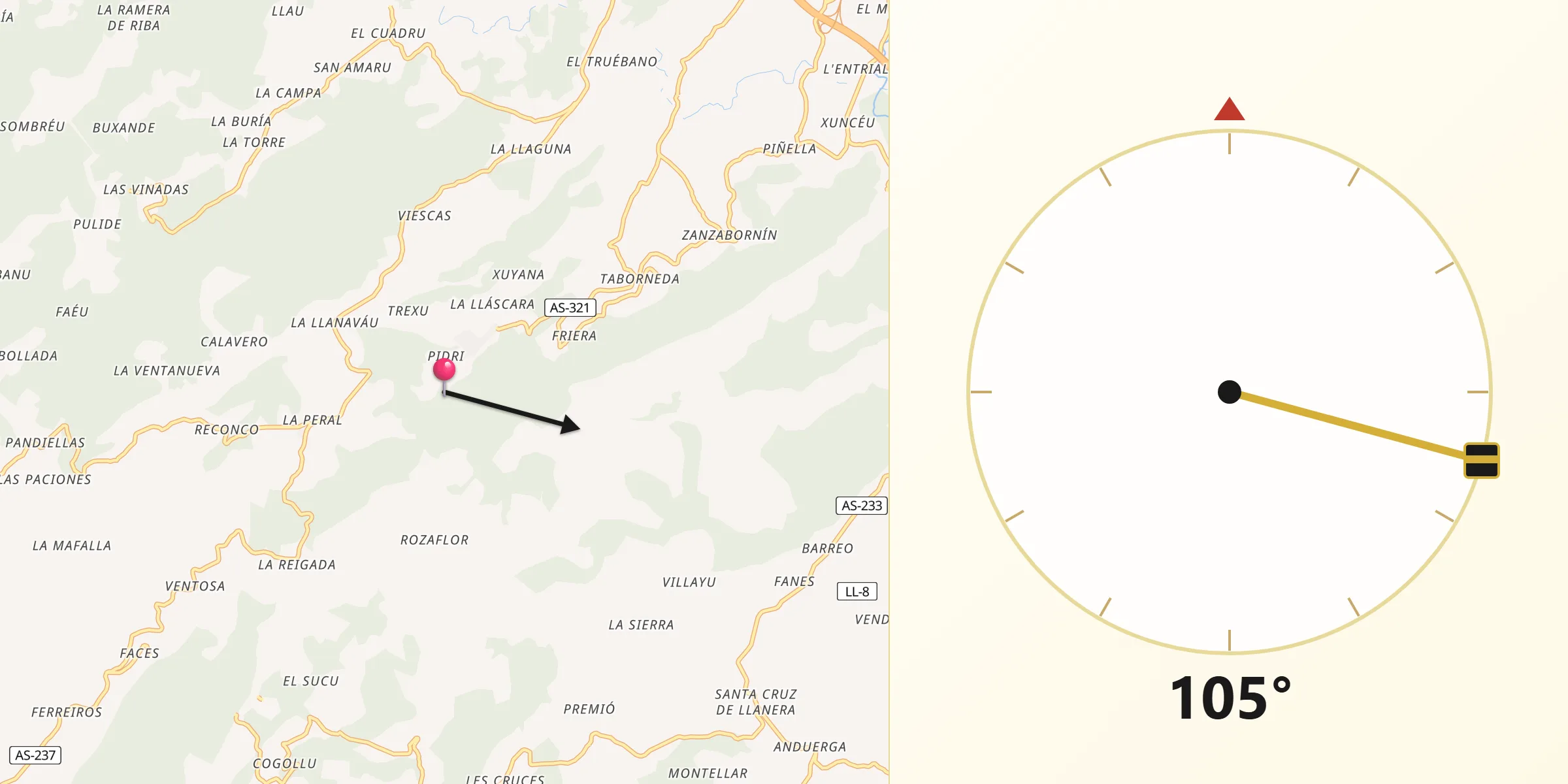 Dirección de la Qibla desde Illas