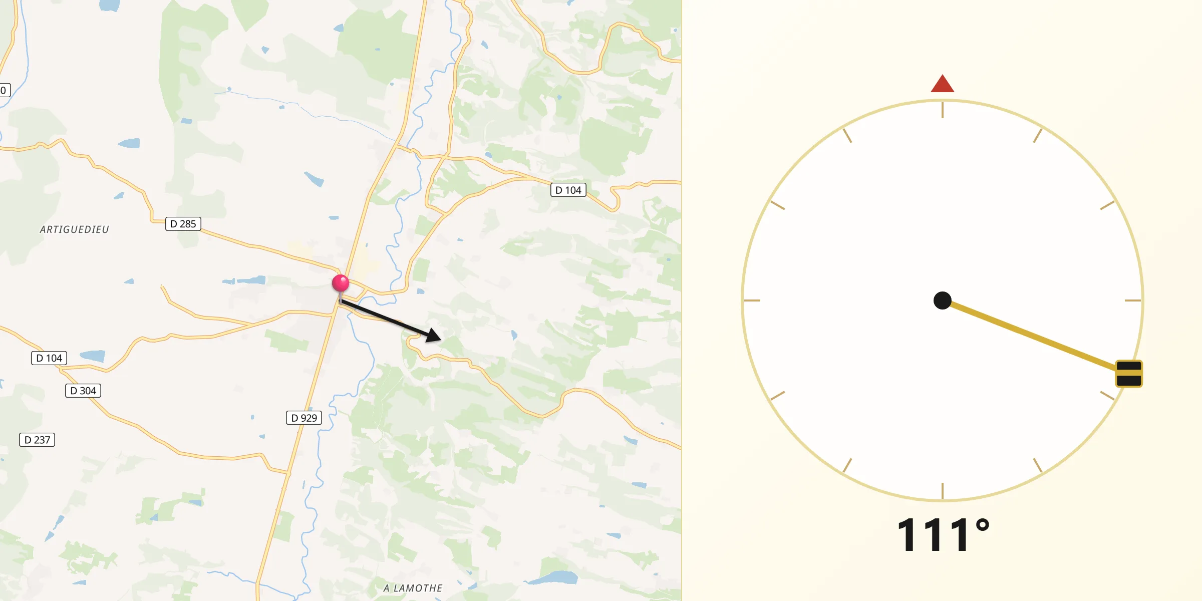 Direction vers la Qibla depuis Seissan