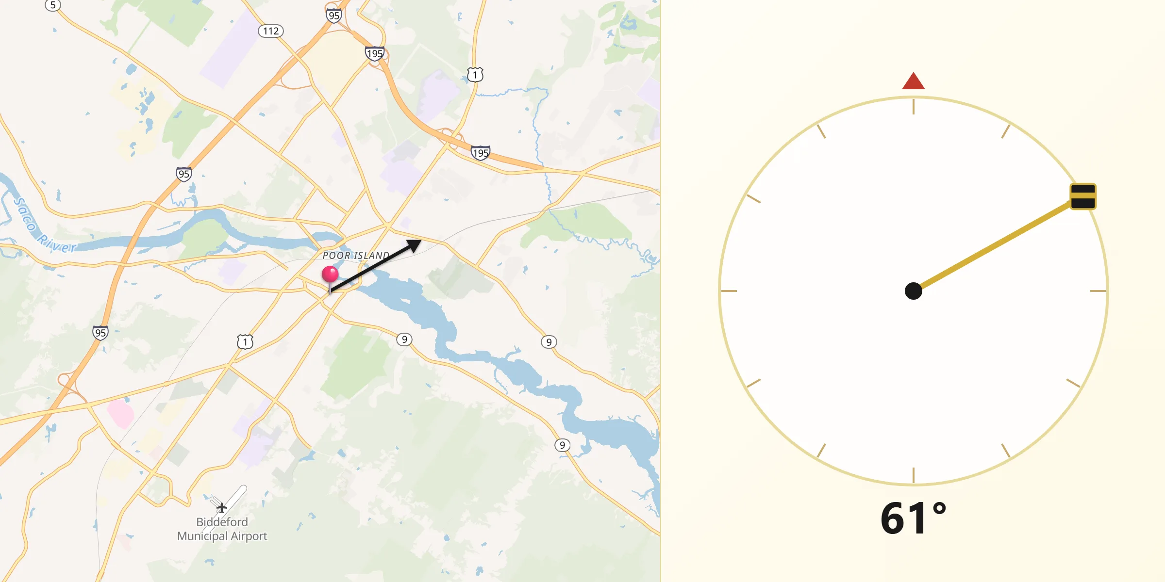 Qibla Direction from Biddeford