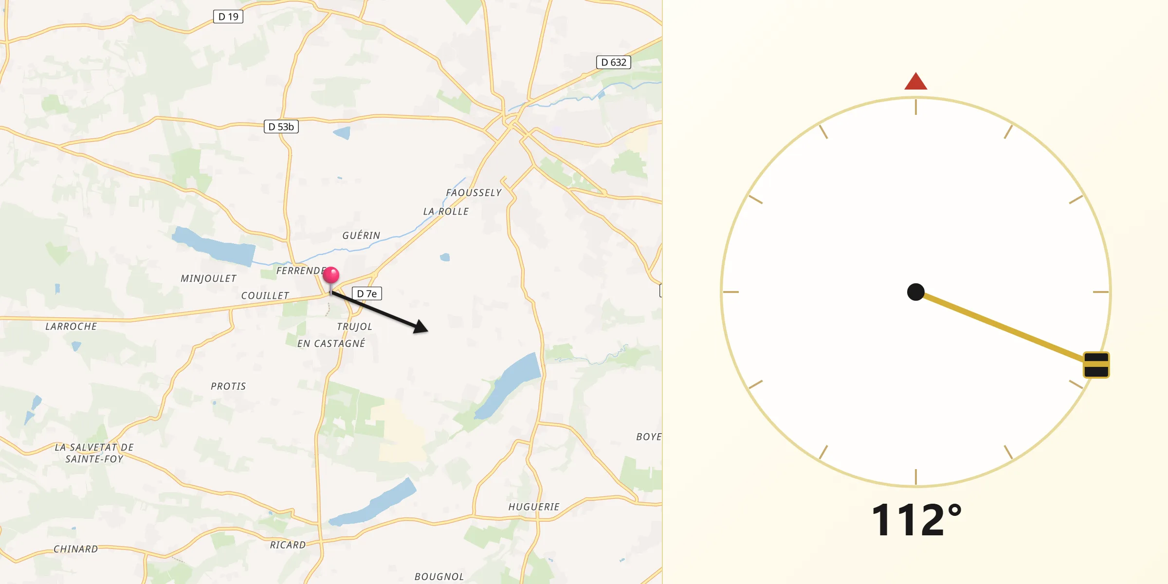 Direction vers la Qibla depuis Sainte-Foy-de-Peyrolières