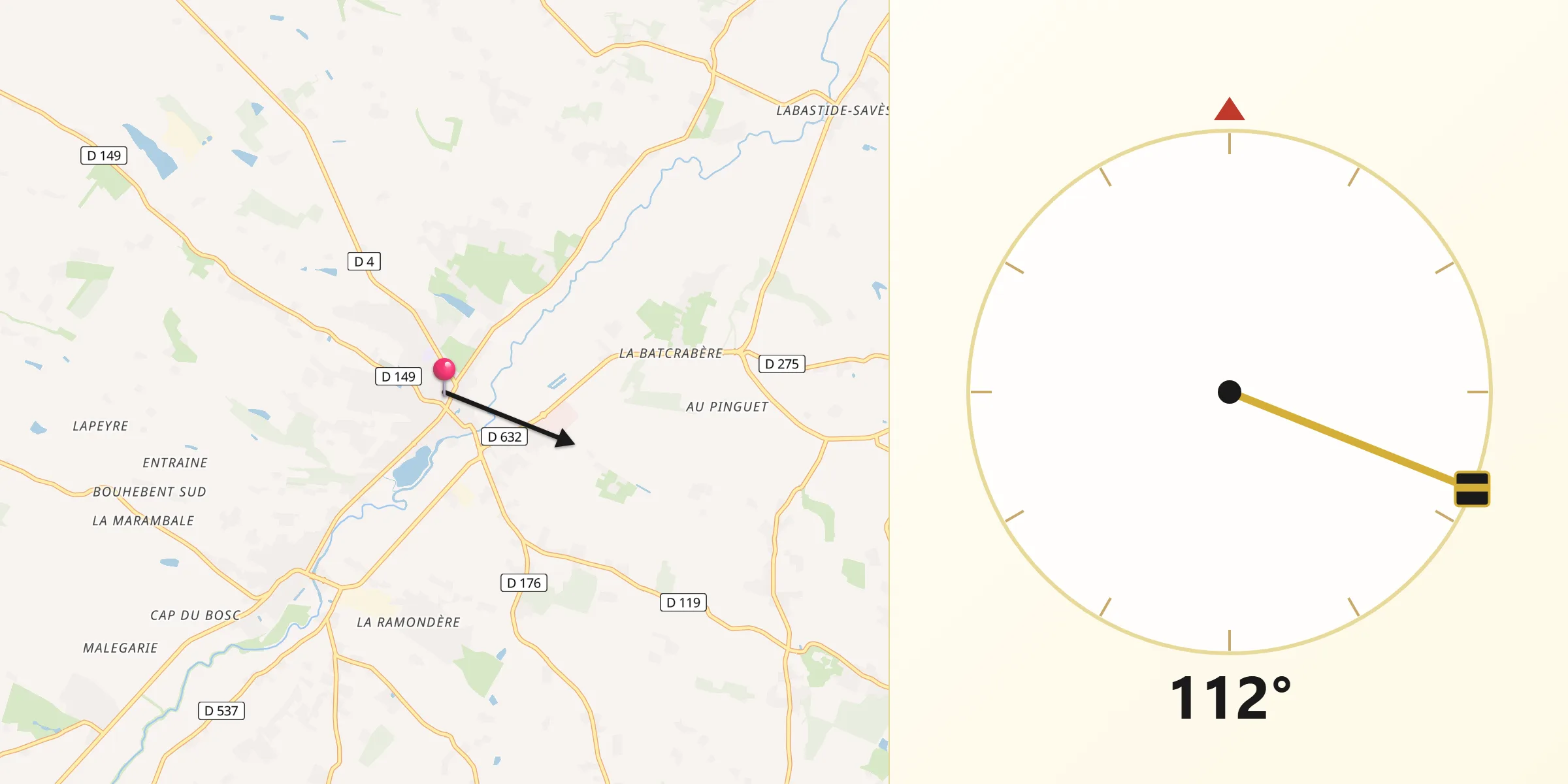 Direction vers la Qibla depuis Samatan