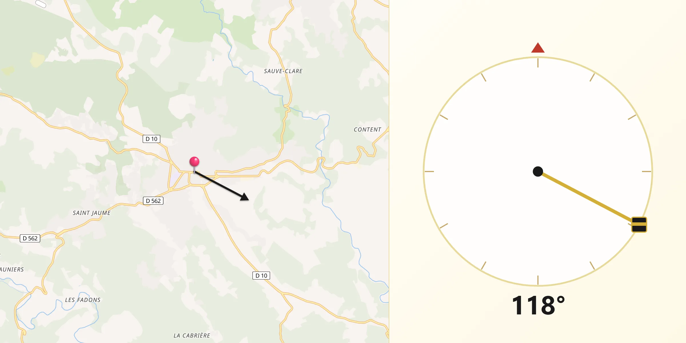 Direction vers la Qibla depuis Lorgues
