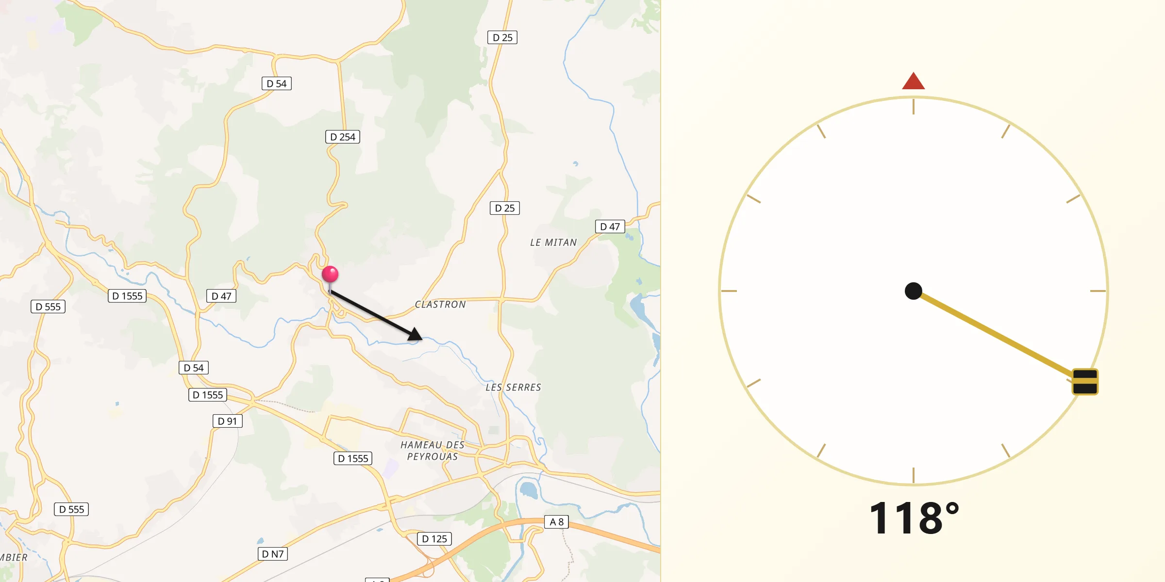Direction vers la Qibla depuis La Motte