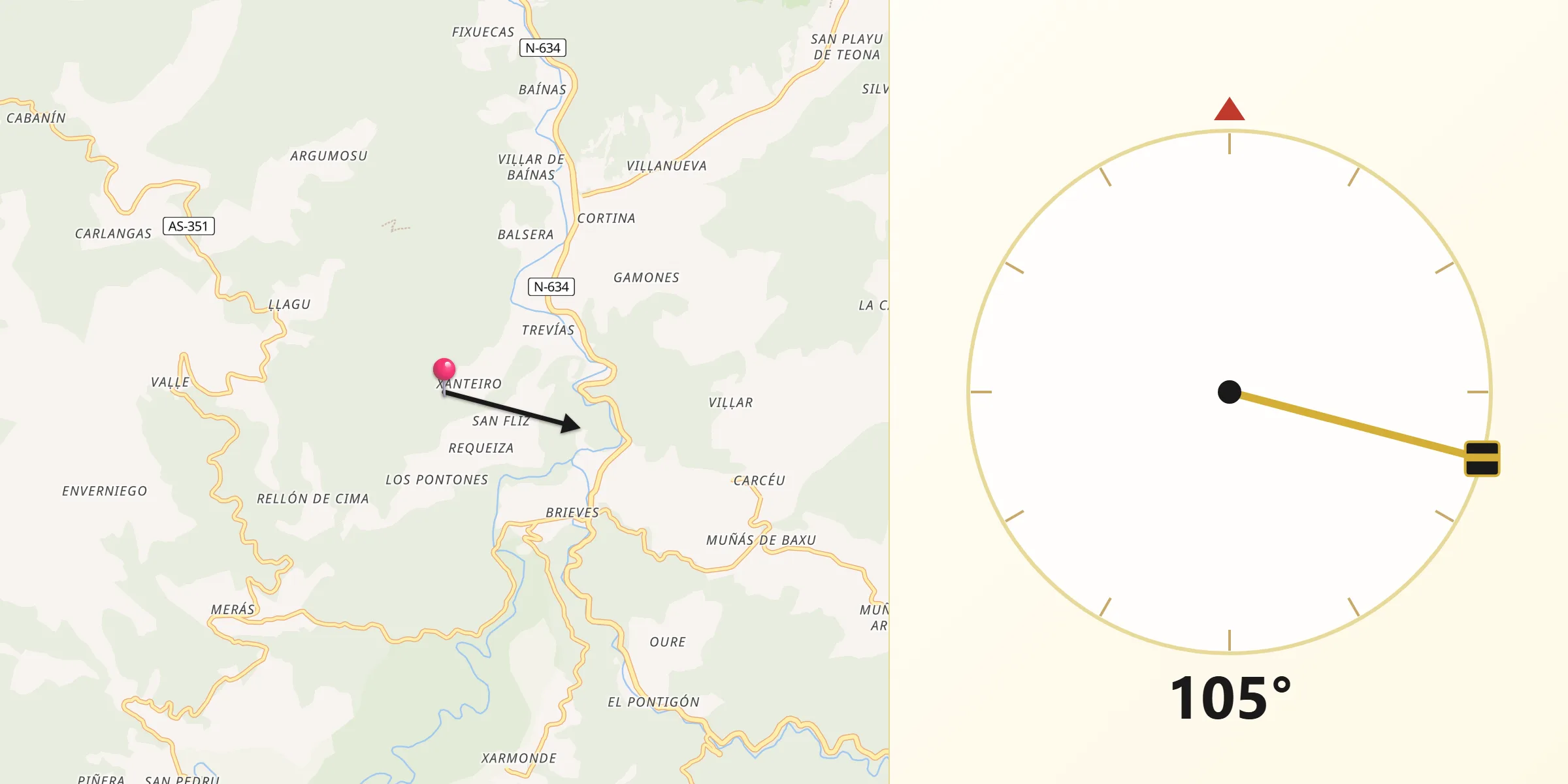 Dirección de la Qibla desde Valdés