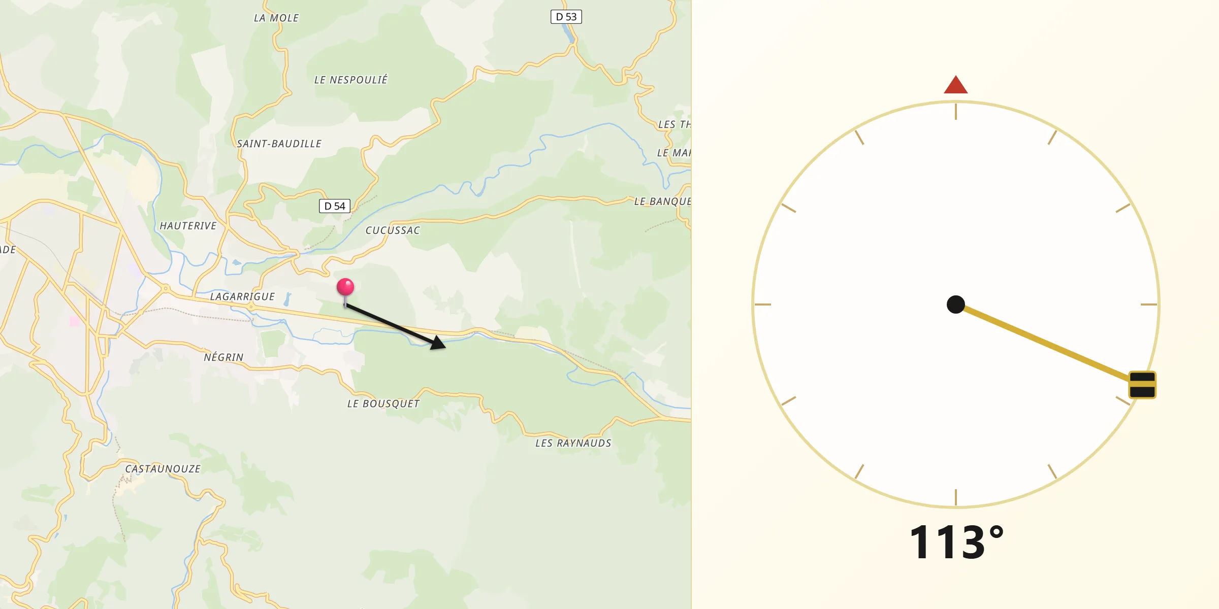 Direction vers la Qibla depuis Bout-du-Pont-de-Larn