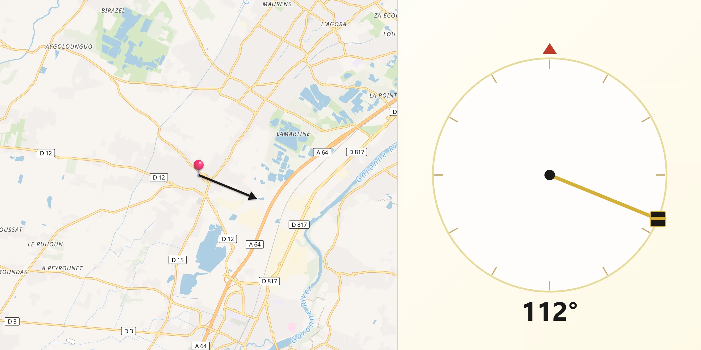 Direction vers la Qibla depuis Seysses