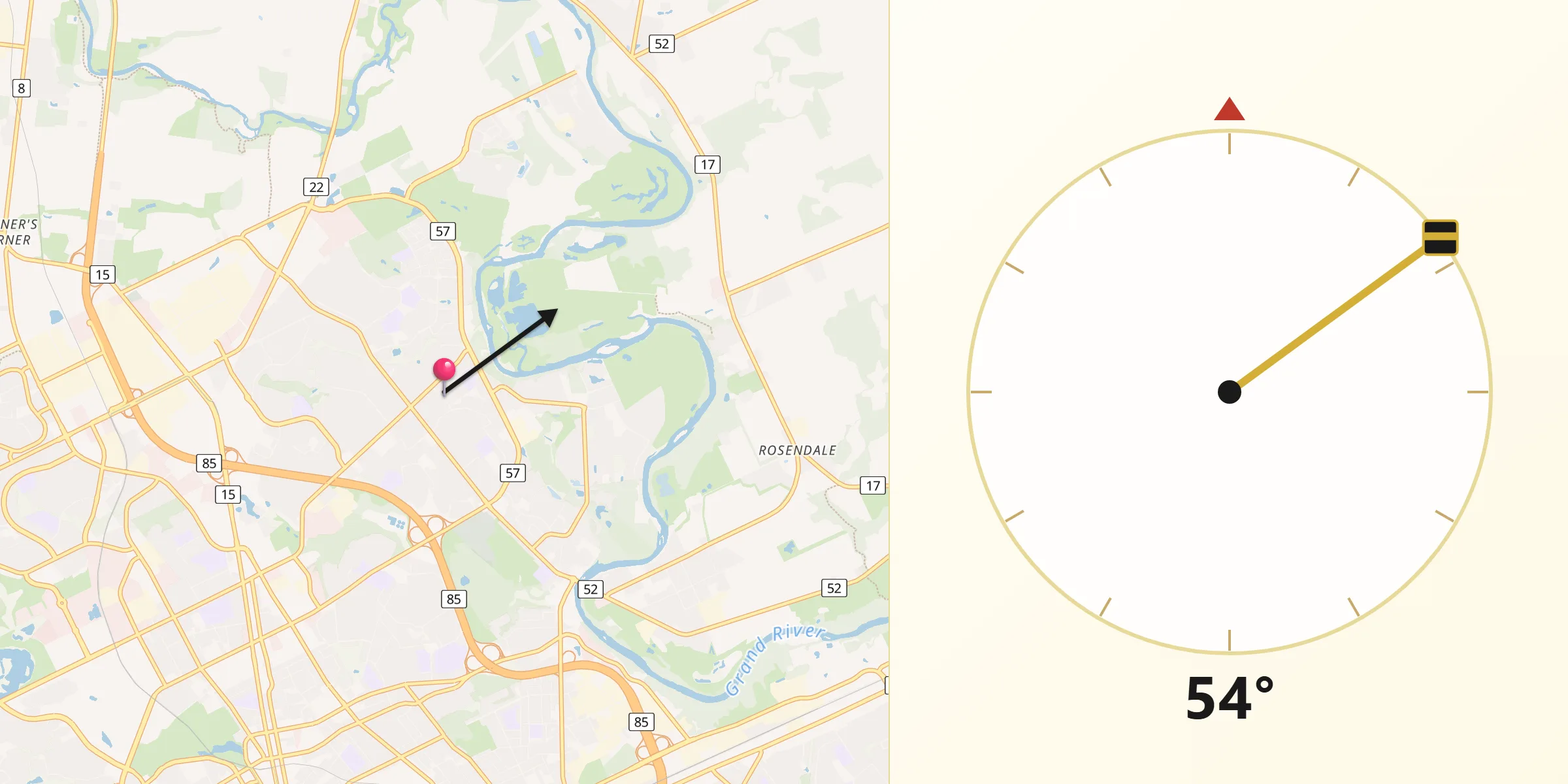 Qibla Direction from Regional Municipality of Waterloo