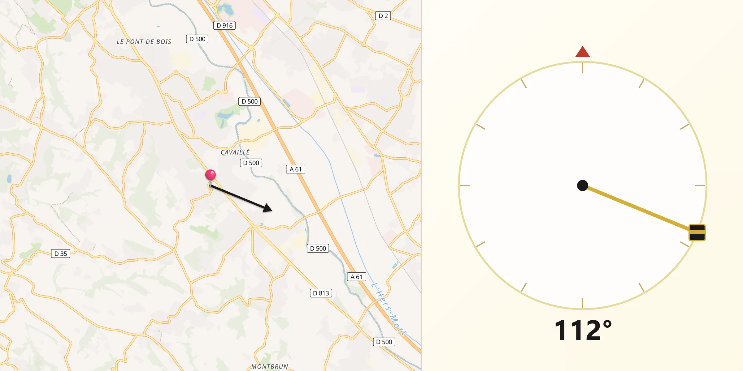 Direction vers la Qibla depuis Péchabou