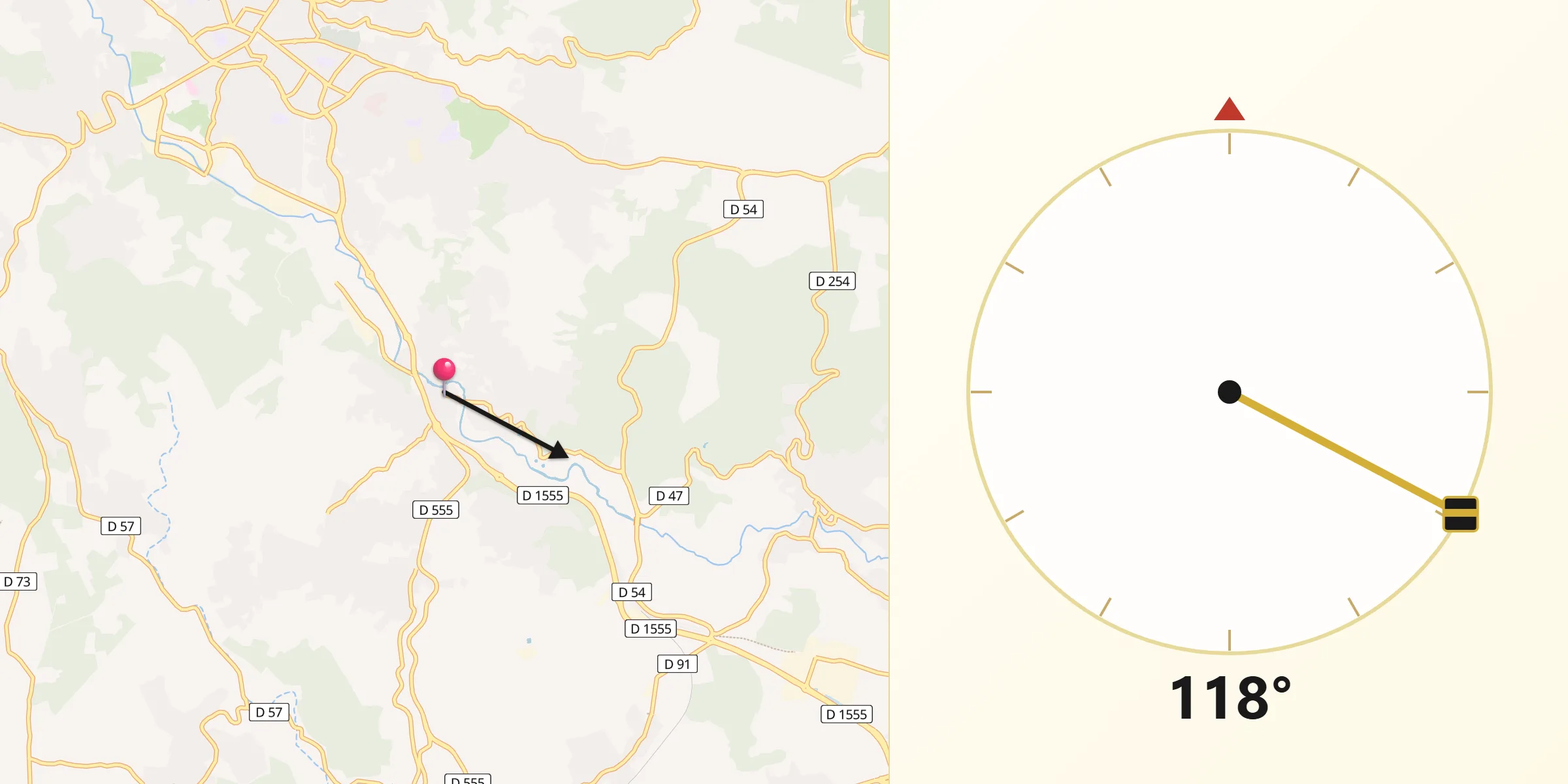 Direction vers la Qibla depuis Trans-en-Provence
