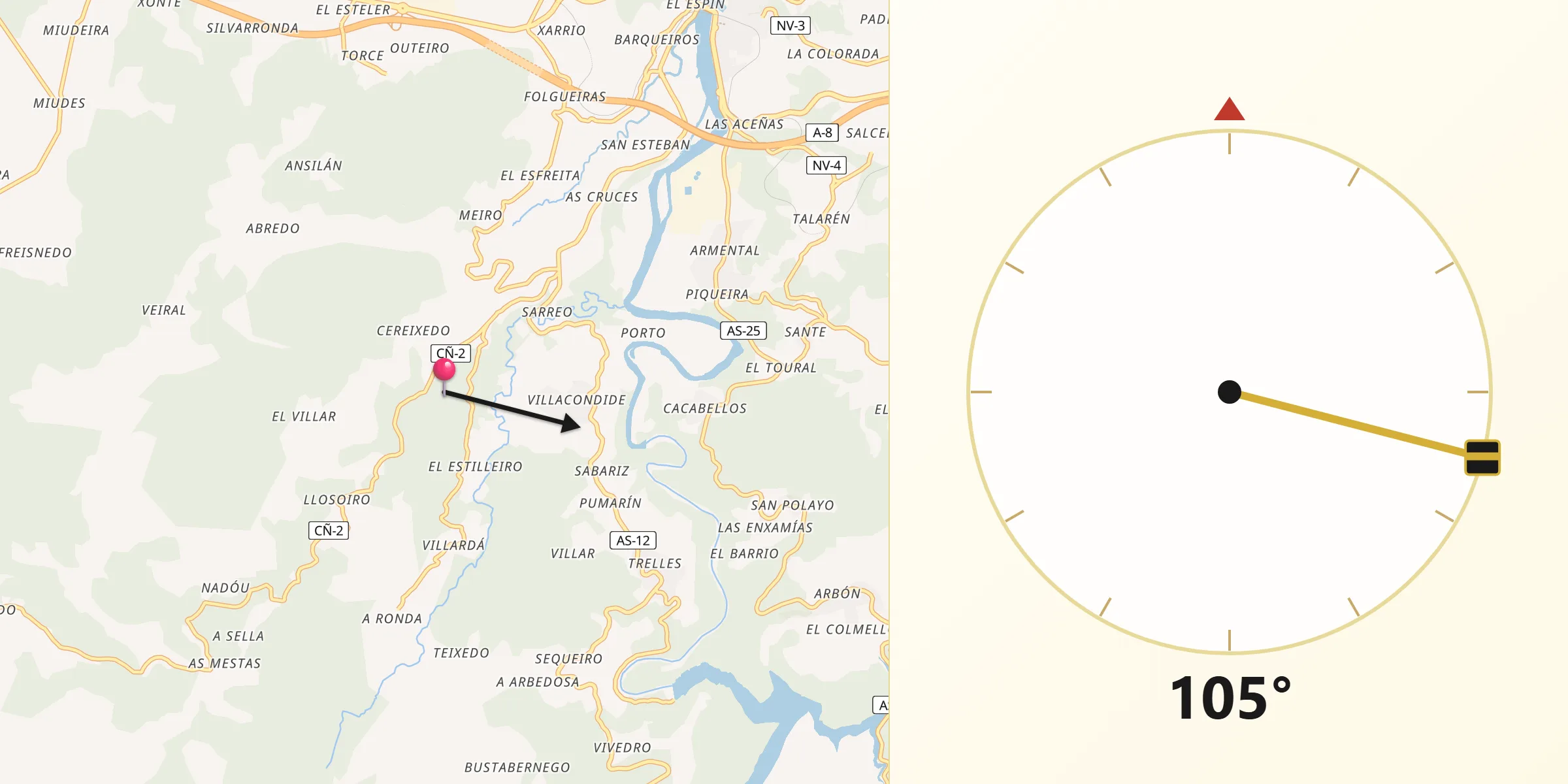 Dirección de la Qibla desde Coaña