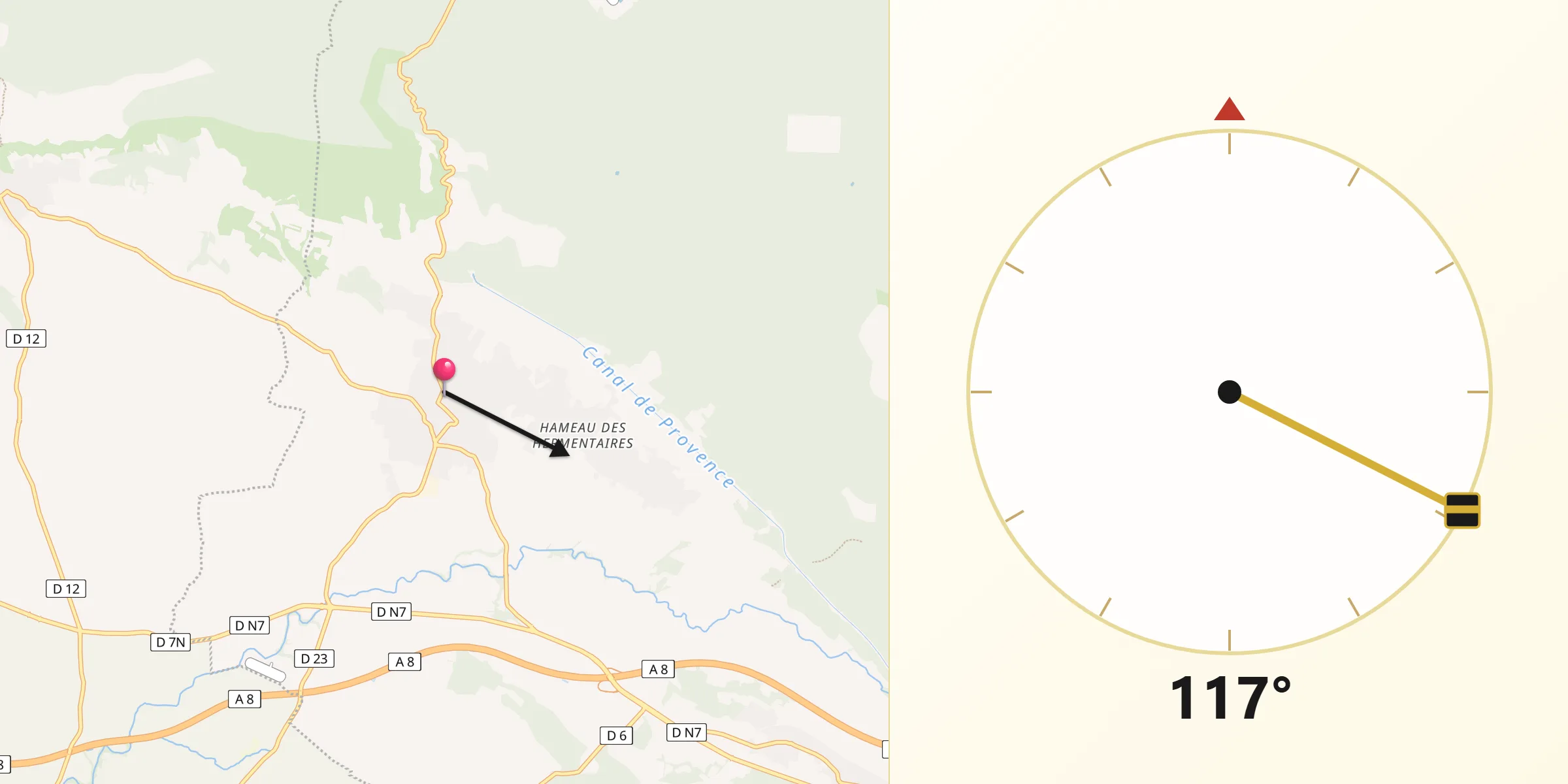 Direction vers la Qibla depuis Pourrières