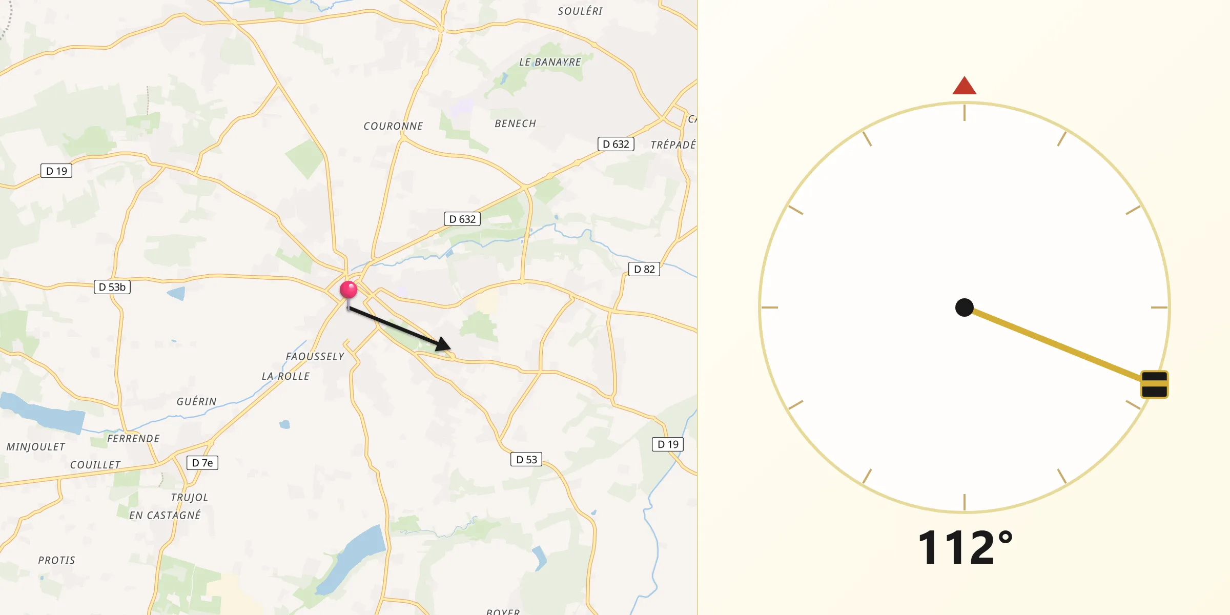 Direction vers la Qibla depuis Saint-Lys