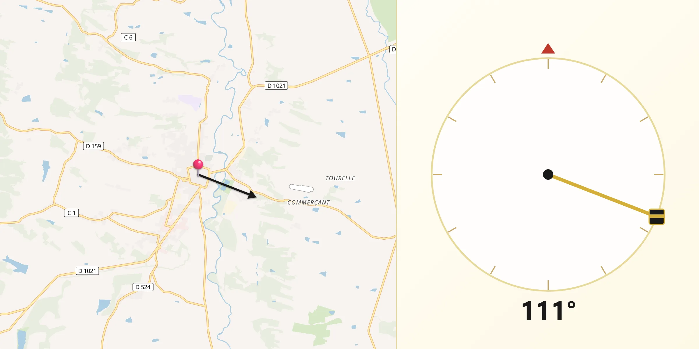 Direction vers la Qibla depuis Mirande