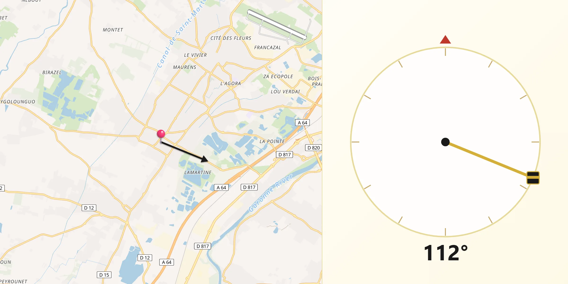Direction vers la Qibla depuis Frouzins