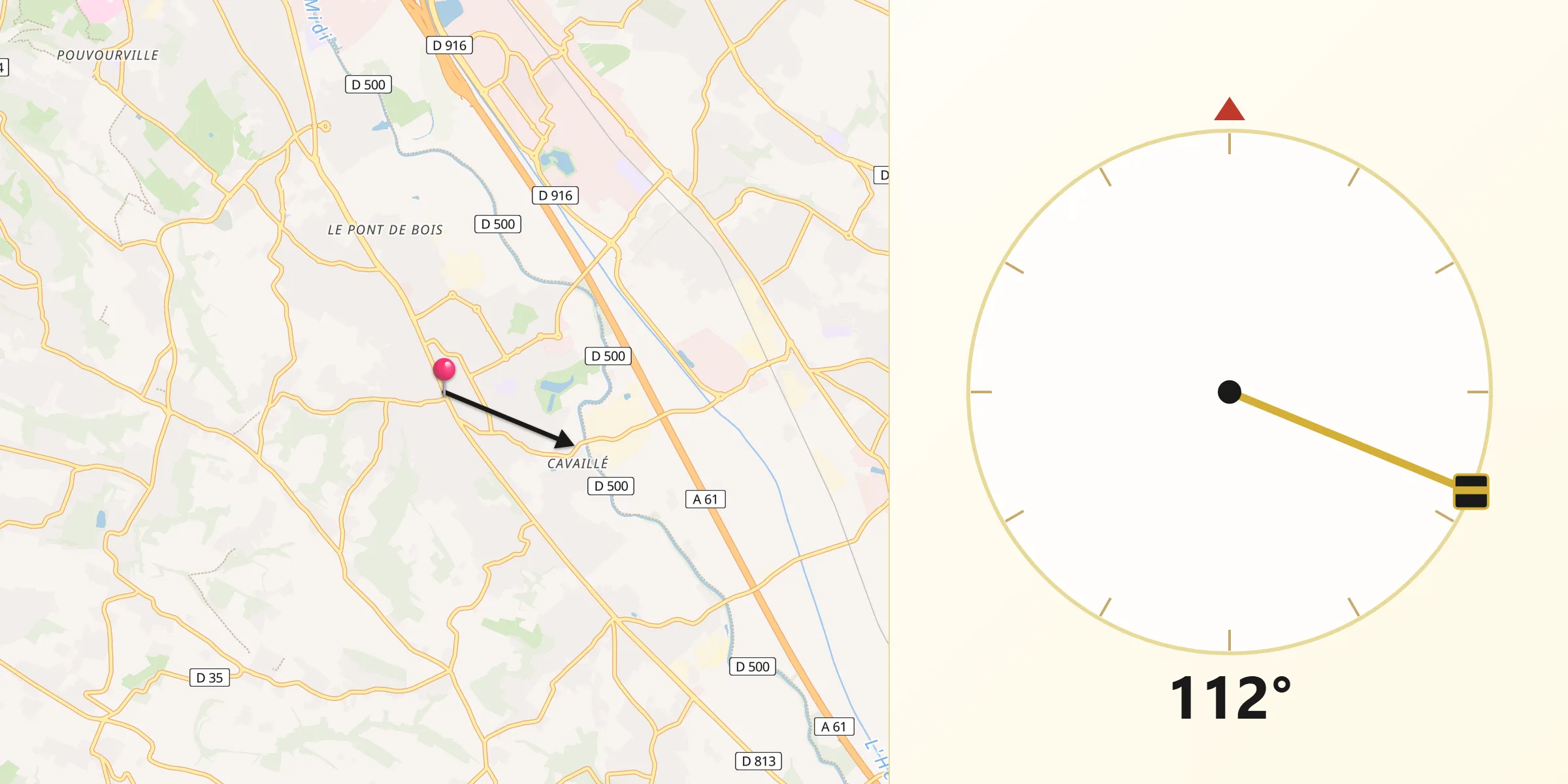 Direction vers la Qibla depuis Castanet-Tolosan
