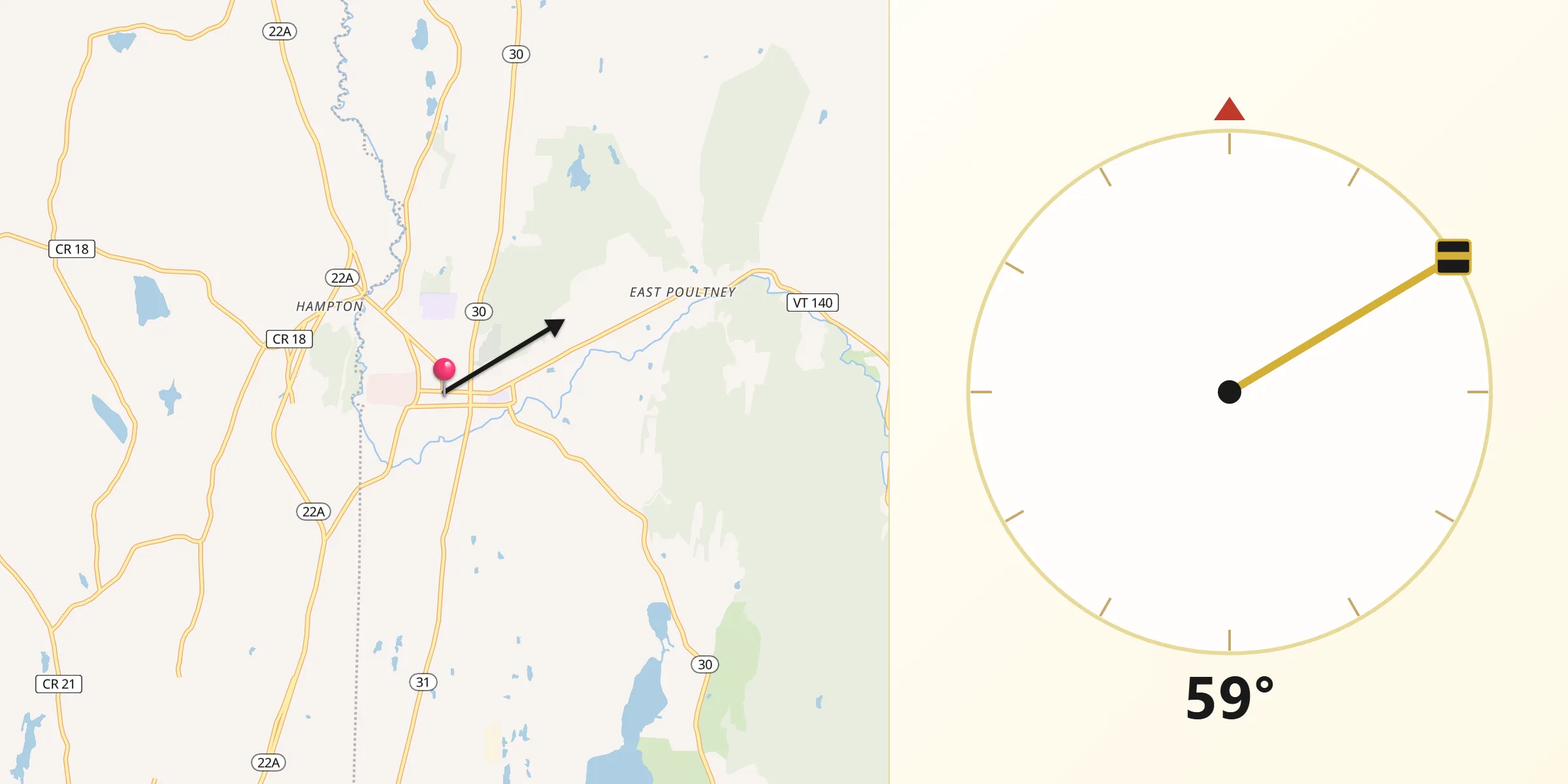 Qibla Direction from Poultney
