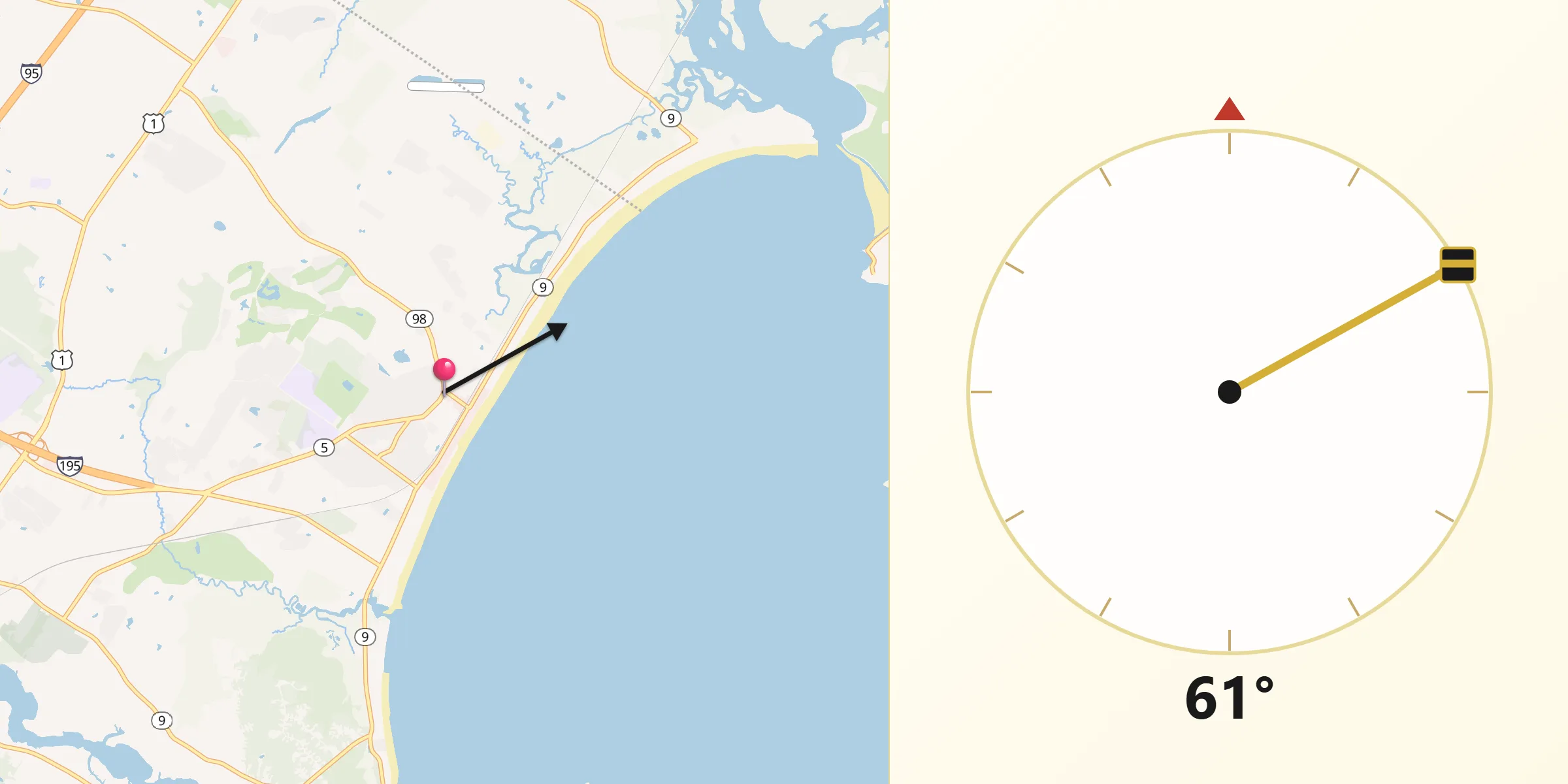 Qibla Direction from Old Orchard Beach