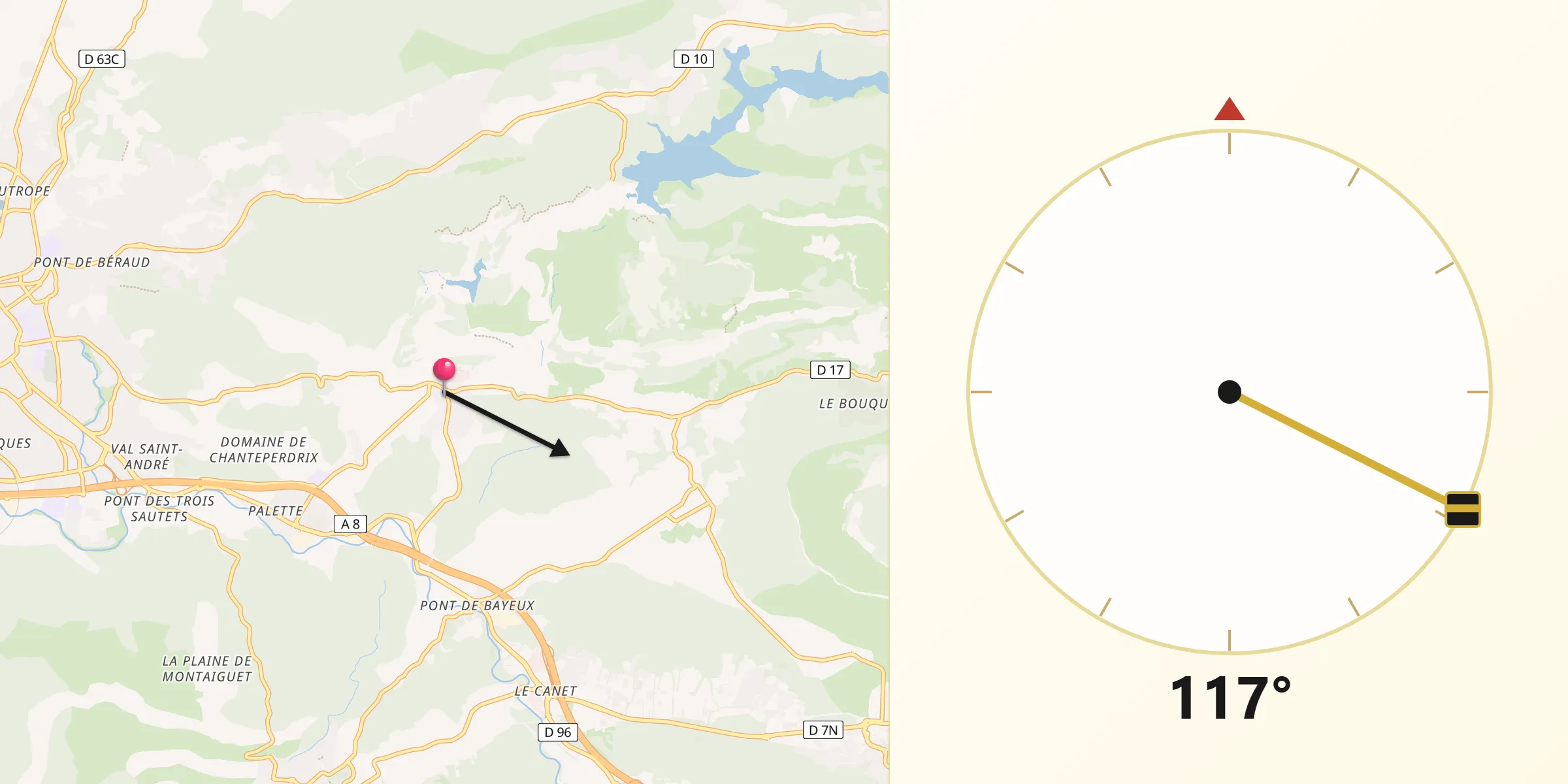 Direction vers la Qibla depuis Le Tholonet