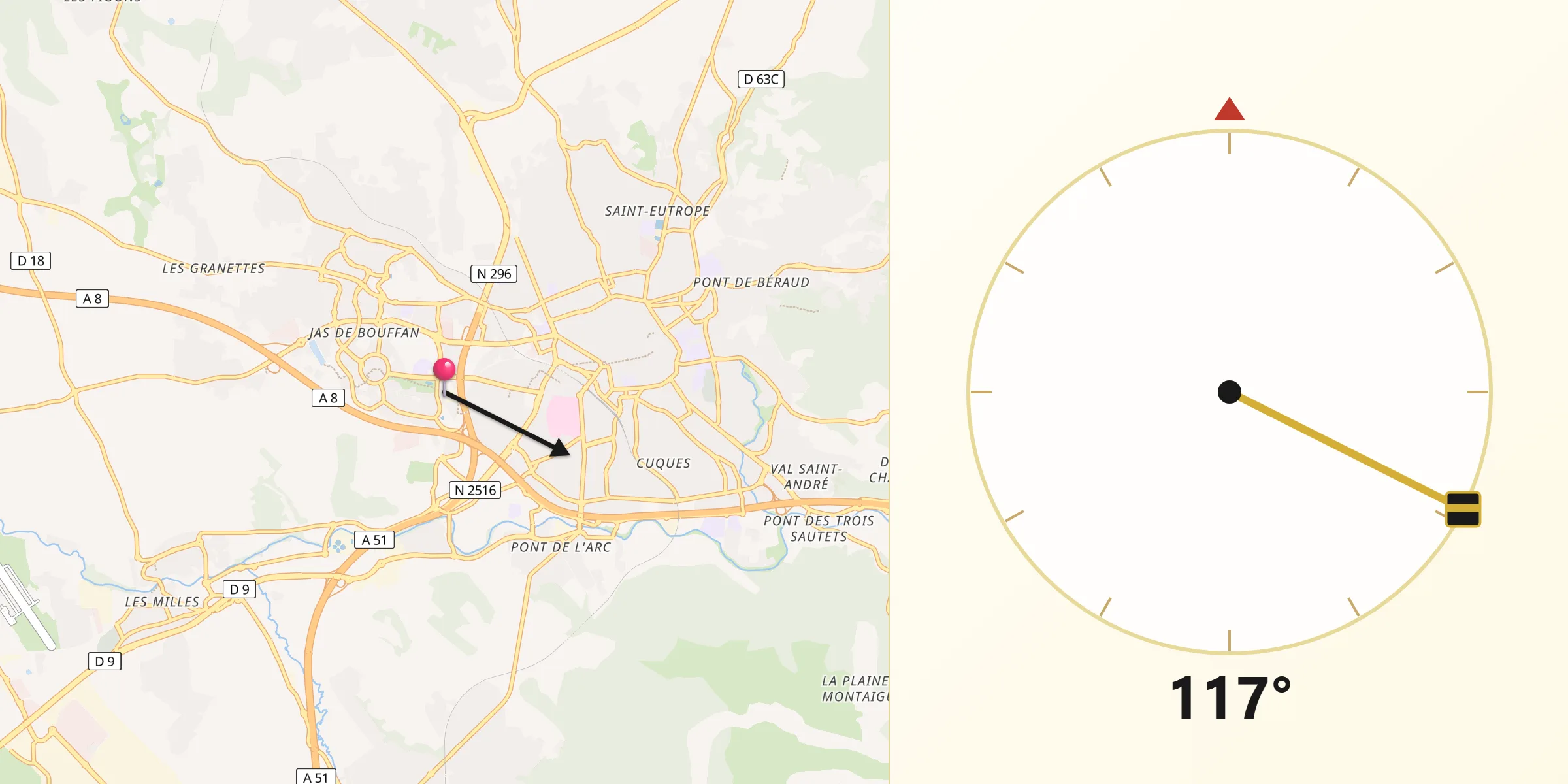 Direction vers la Qibla depuis Département des Bouches-du-Rhône
