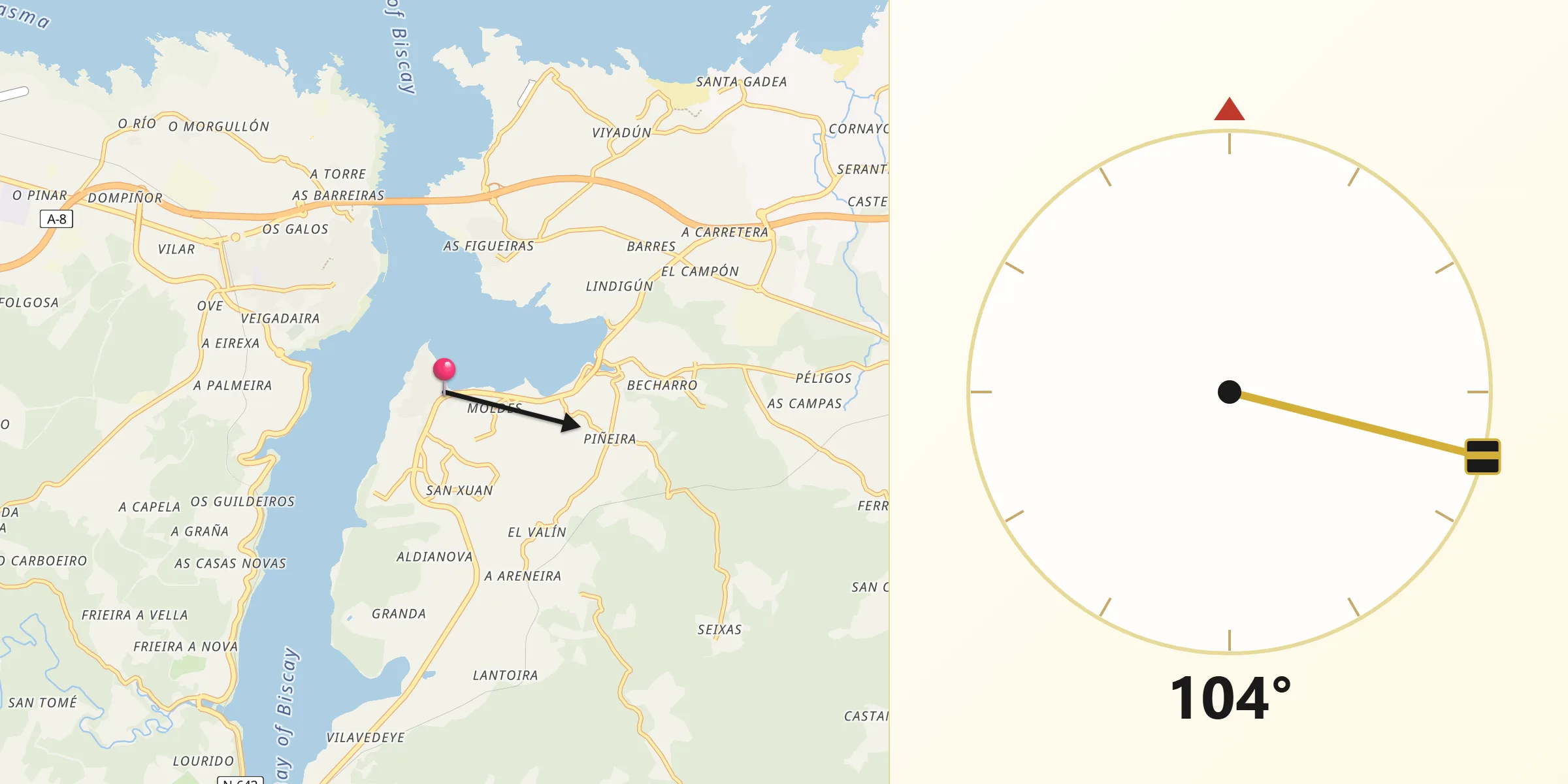 Dirección de la Qibla desde Castropol
