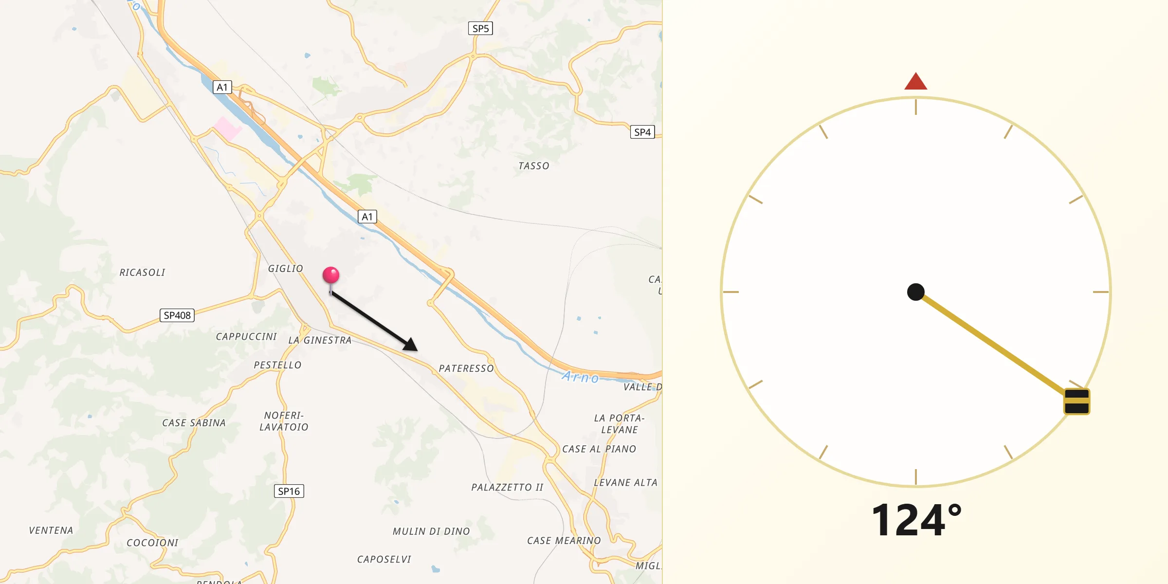 Direzione della Qibla da Montevarchi