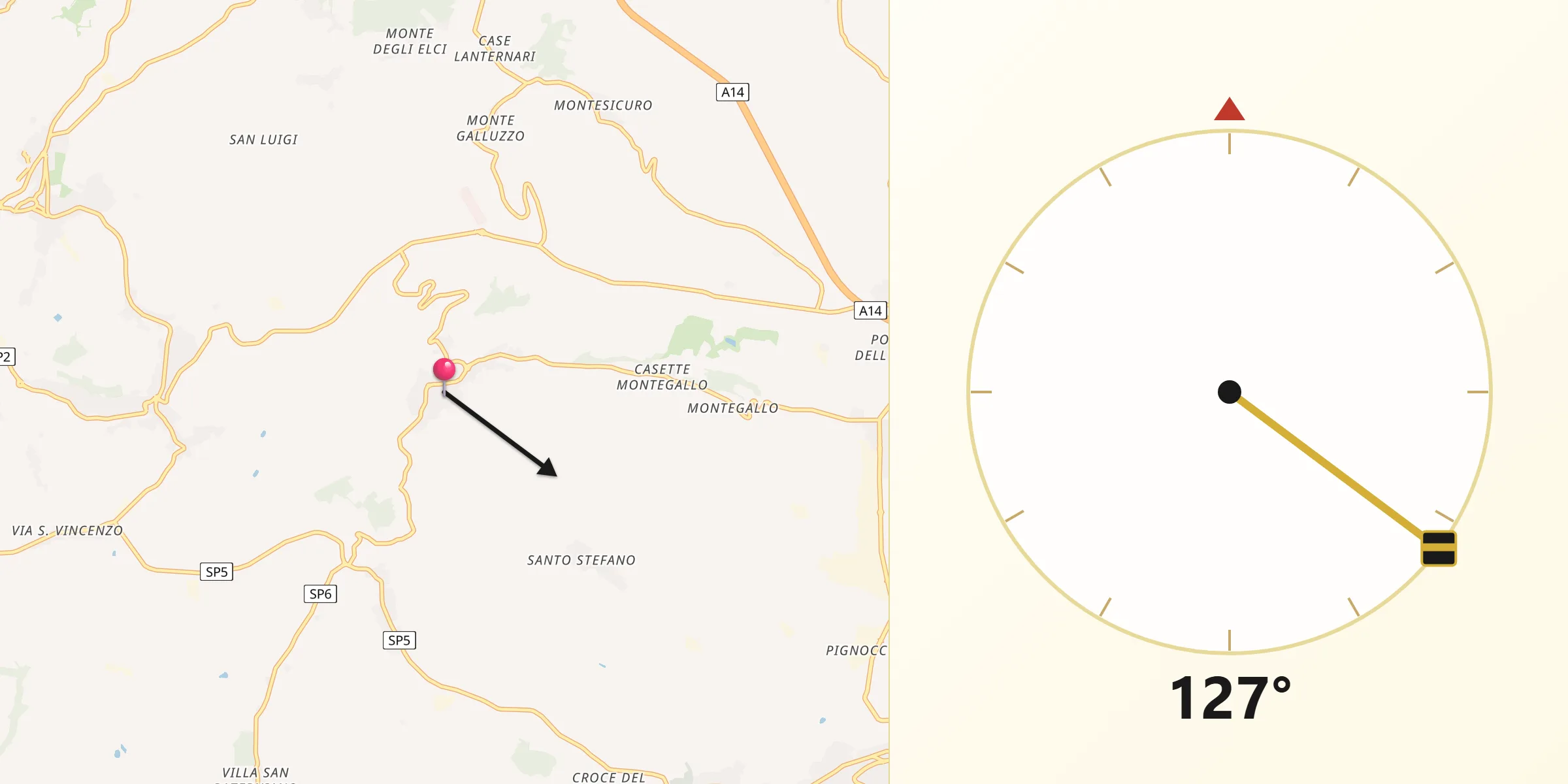 Direzione della Qibla da Offagna