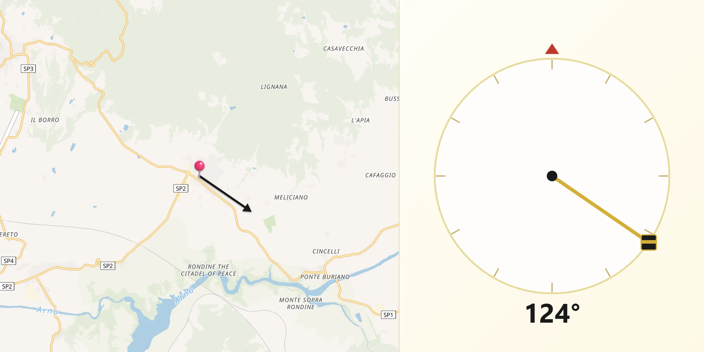 Direzione della Qibla da Castiglion Fibocchi