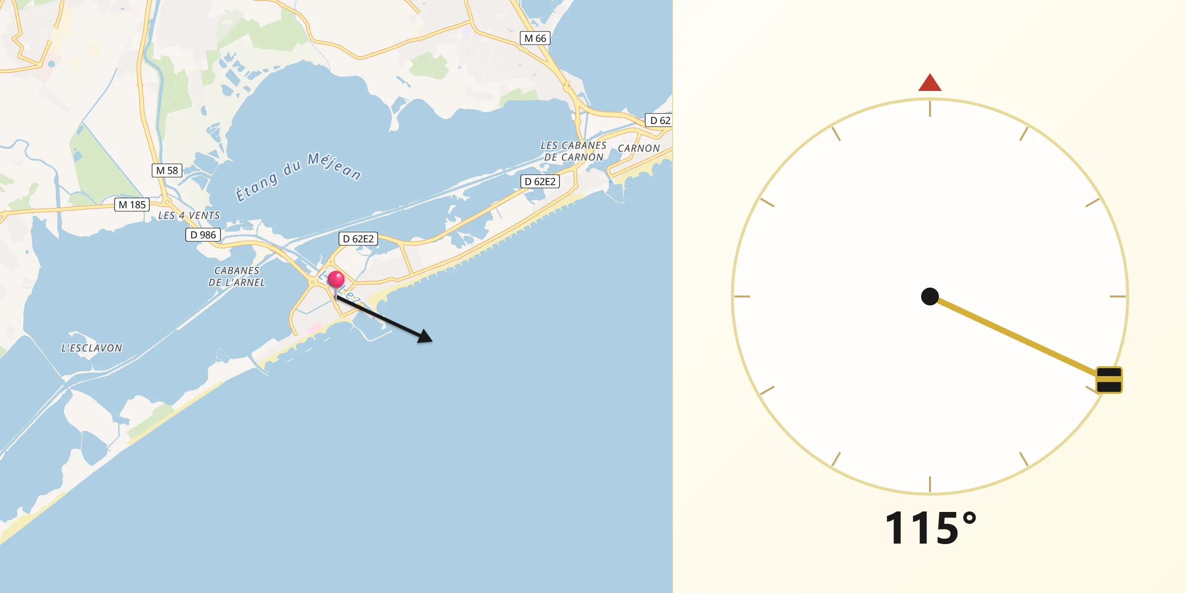 Direction vers la Qibla depuis Palavas-les-Flots