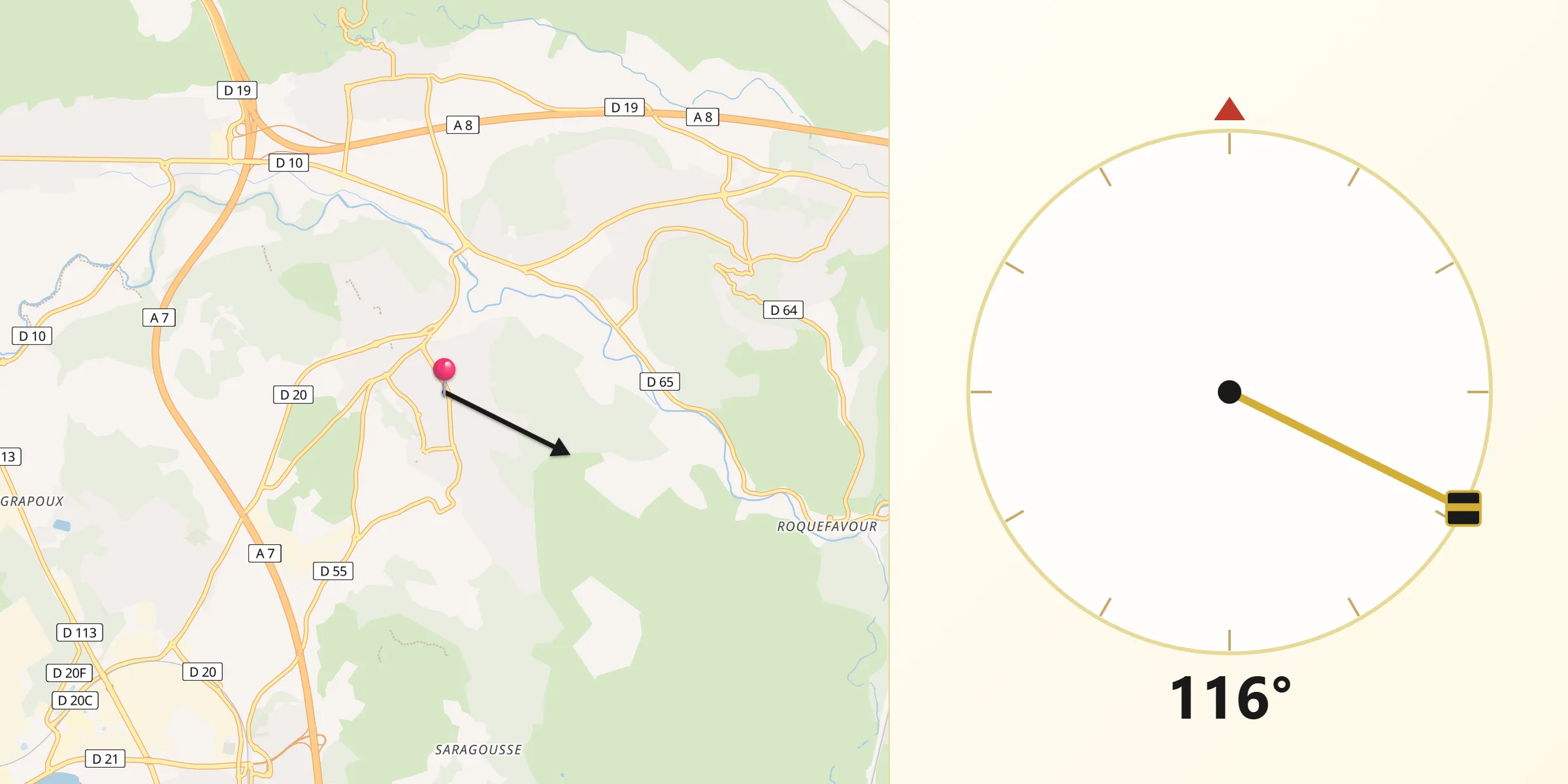 Direction vers la Qibla depuis Velaux