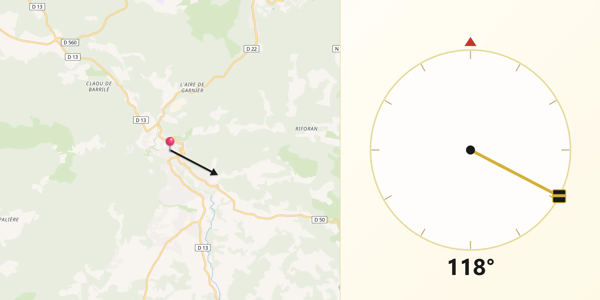 Direction vers la Qibla depuis Cotignac
